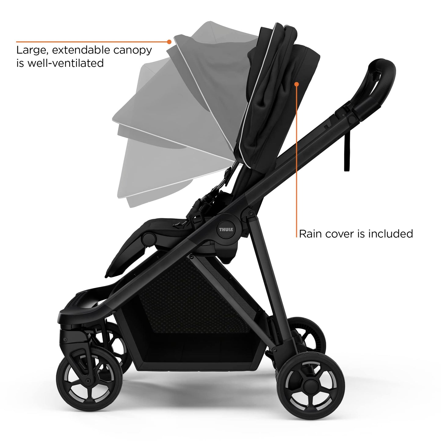 Thule Shine Baby Stroller, Full-Size Stroller Features, Compact and Lightweight Design, Reversible seat, Spacious Storage Basket, Adjustable Leg Rest, Easy one-Hand fold