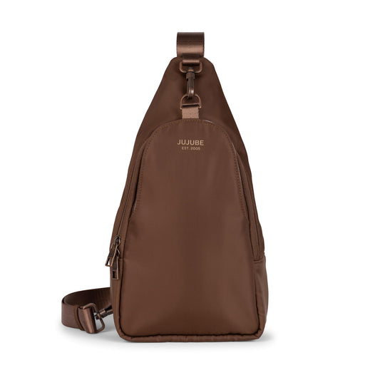 JuJuBe Crossbody Sling Bag Purse, Small Crossbody Bags for Women, Chest Daypack or Diaper Bag for Travel with Multiple Pockets, Adjustable Straps, Lightweight, Water Repellent Exterior, Espresso