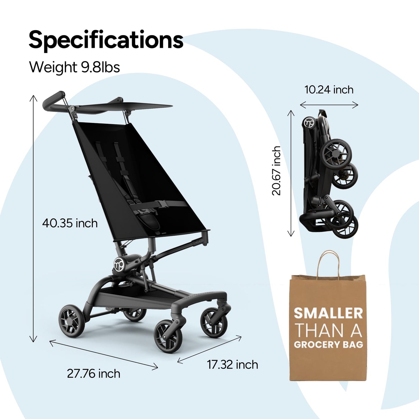 Mompush Jeto Lightweight Travel Stroller – 9.8 lbs Ultra-Compact, One-Hand Fold, Airplane Cabin Approved, All-Terrain Wheels, Smooth Ride for Toddlers, Perfect for Travel & Daily Use