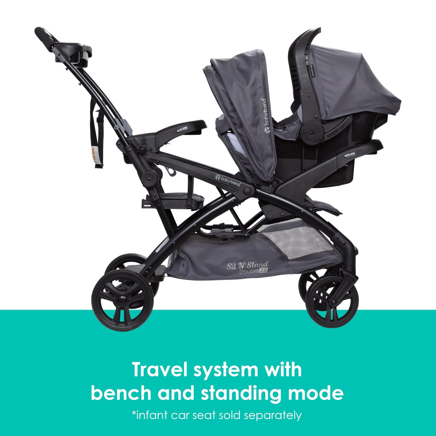 Baby Trend Sit N' Stand® Double 2.0 Stroller, Dash Grey