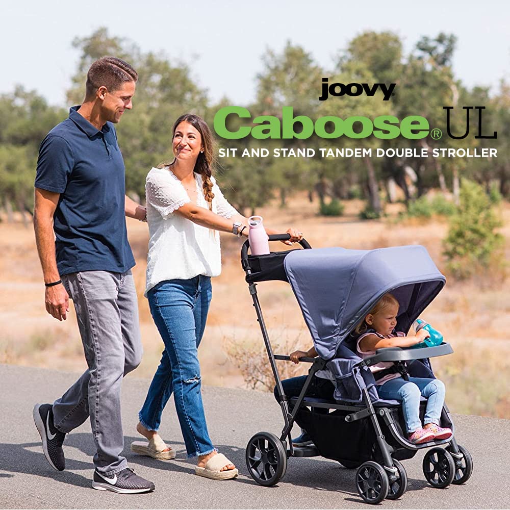Joovy Caboose UL Sit and Stand Double Stroller with Bench Seat and Standing Platform, Plentiful Storage, Auto-Lock Quick-Fold, and Extended Sun Canopy, Jet