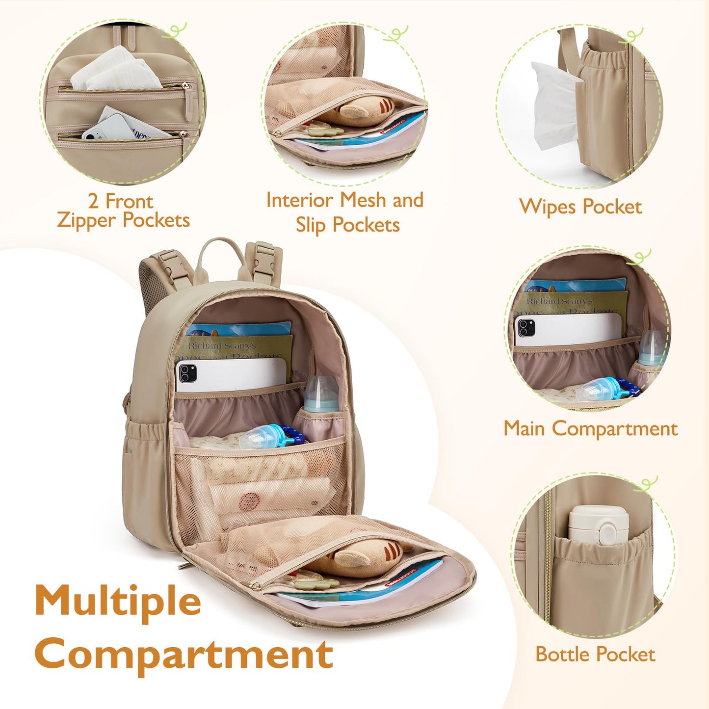 mommore Neoprene Diaper Bag Backpack Small Baby Bag Travel Mini Diaper Backpack for Newborn with Insulated Pockets, Stroller Straps