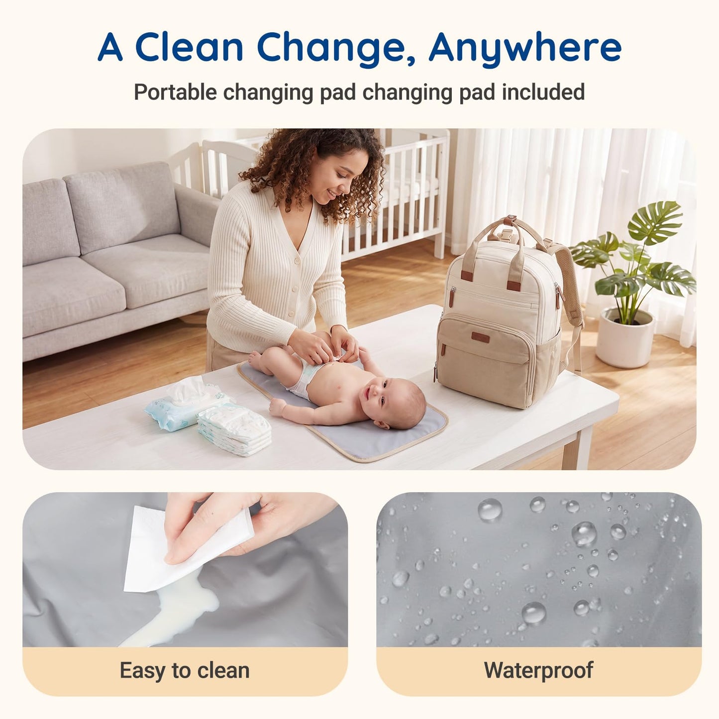 mommore Diaper Bag Backpack, Large Baby Bag for Boy Girl Toddler with Changing Pad, Travel Essentials Diaper Backpack for Mom Dad, Baby Shower Gifts