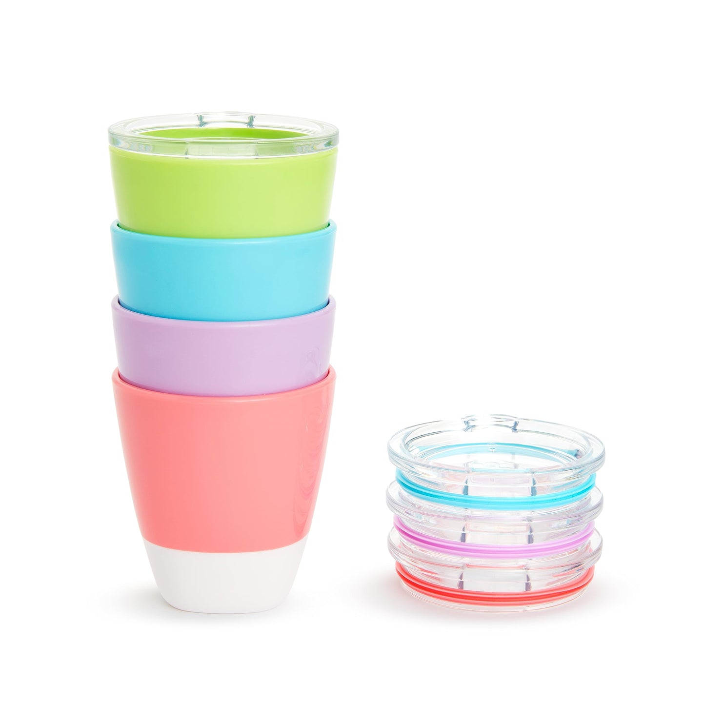 Munchkin Splash Toddler Cups with Training Lids, Open Cup Drinking for Kids 18 Months and Up, 7 Ounce, 4 Pack, Blue/Green/Pink Purple