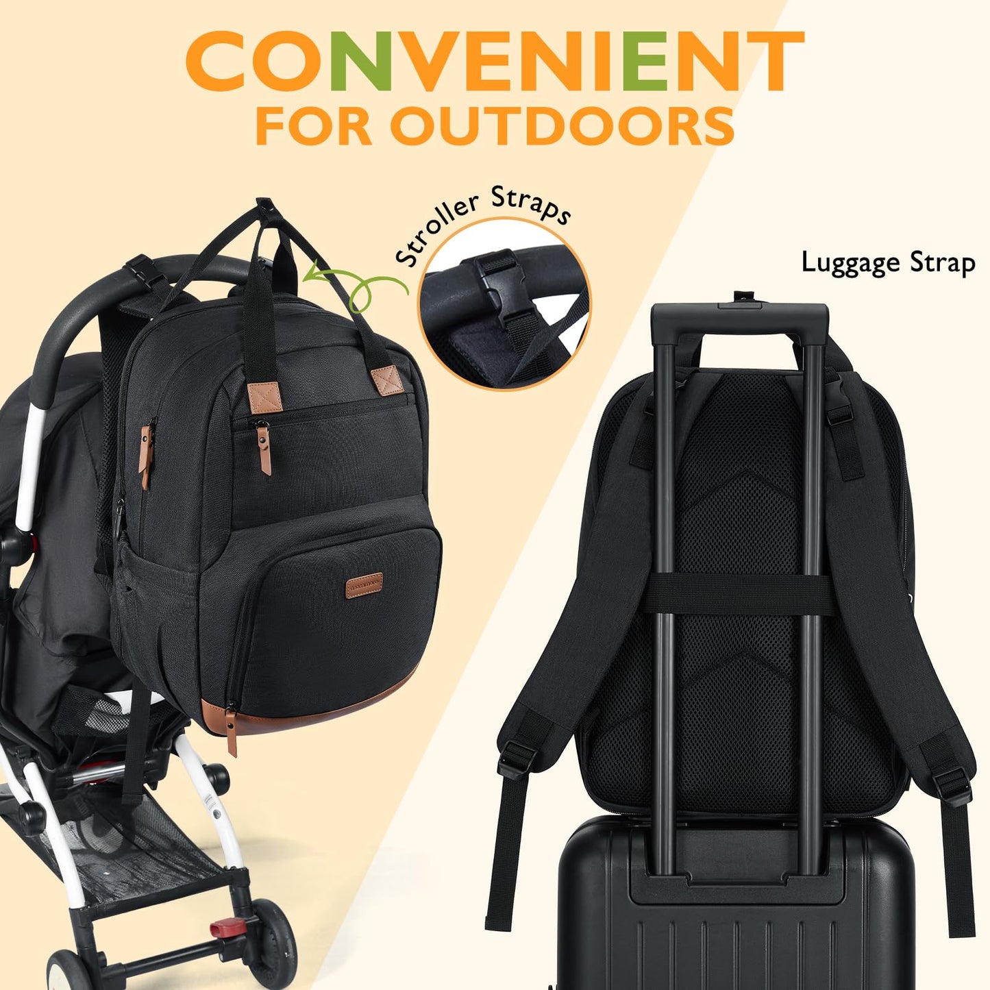 mommore Diaper Bag Backpack Large Travel Diaper Bags Unisex Baby Bag with Changing Pad, Stroller Straps