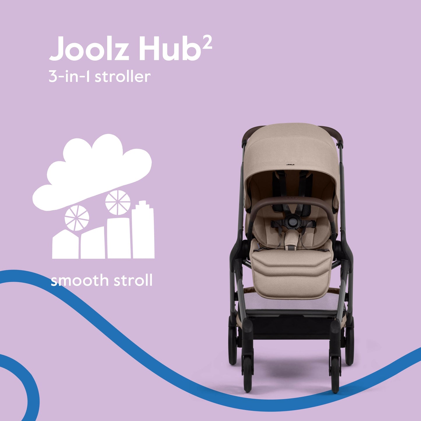Joolz Hub2 Compact Baby Stroller for City Use (Below 20lbs) - Full-Size Single-to-Double System with Reversible Toddler Seat, One-Hand Fold, XL Basket, All-Terrain Wheels, UPF50+ Canopy - Sandy Taupe