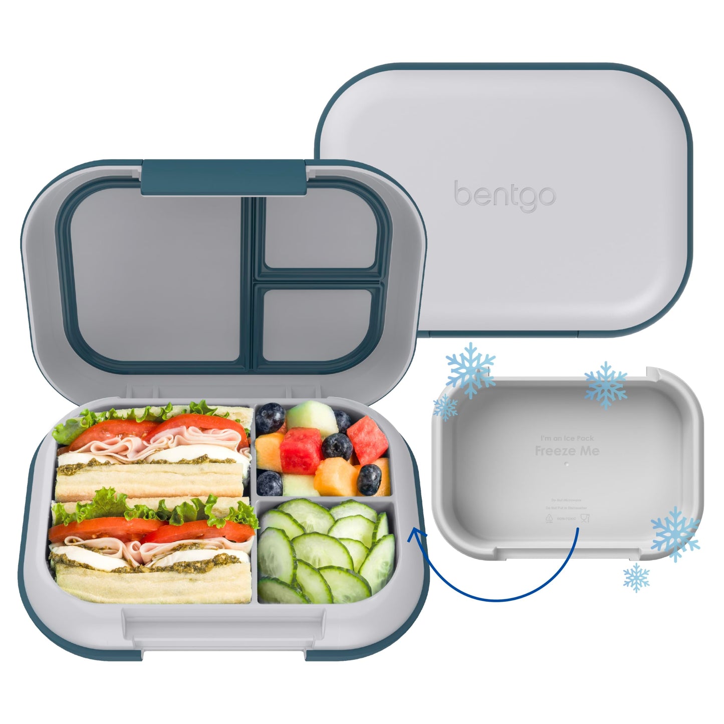 Bentgo Chill Max Leak-Proof XL Lunch Box - Included Ice Pack Keeps Food Cold; 5-Cup Capacity for Adults & Ages 8+, 3 or 4 Compartment Bento Box, BPA-Free, Dishwasher Safe (Fog & Deep Teal)