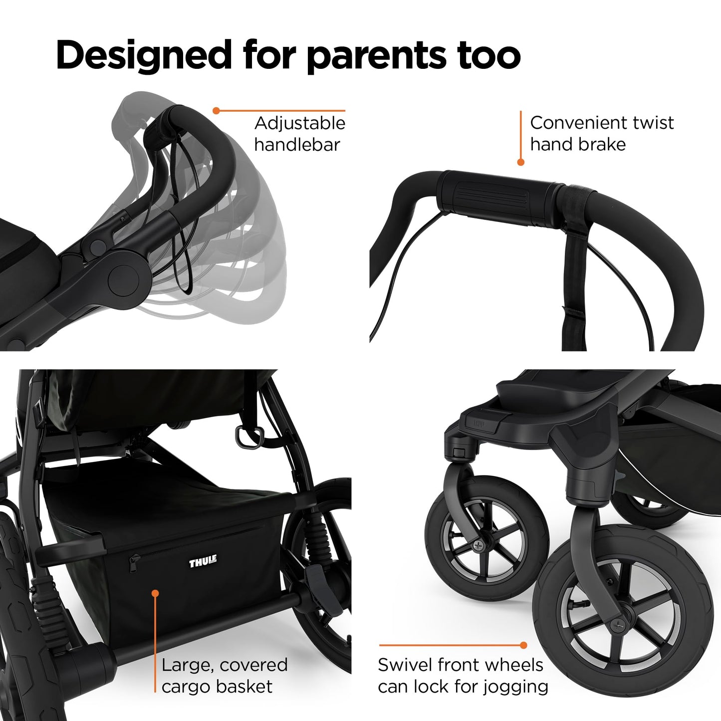 Thule Urban Glide 4-Wheel Single Child All-Terrain Stroller, Full-Suspension System, Air-Filled Tires, Upright seat with Adjustable Recline and Built-in Leg Rest, Baby Stroller