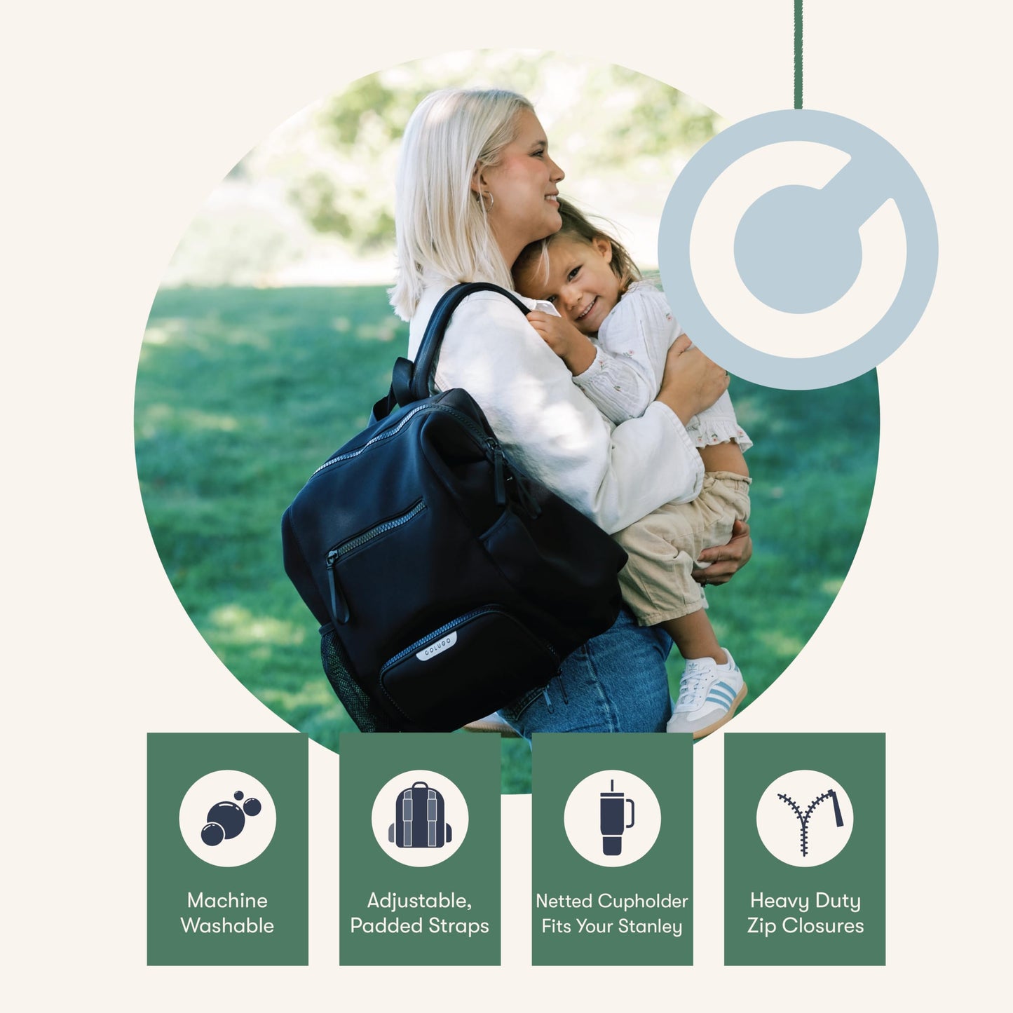 Colugo Neoprene Parent Diaper Backpack with Changing Pad & Pouches – Lightweight, Durable, Machine Washable Baby Bag with Insulated Pocket, Luggage Sleeve, Multiple Compartments