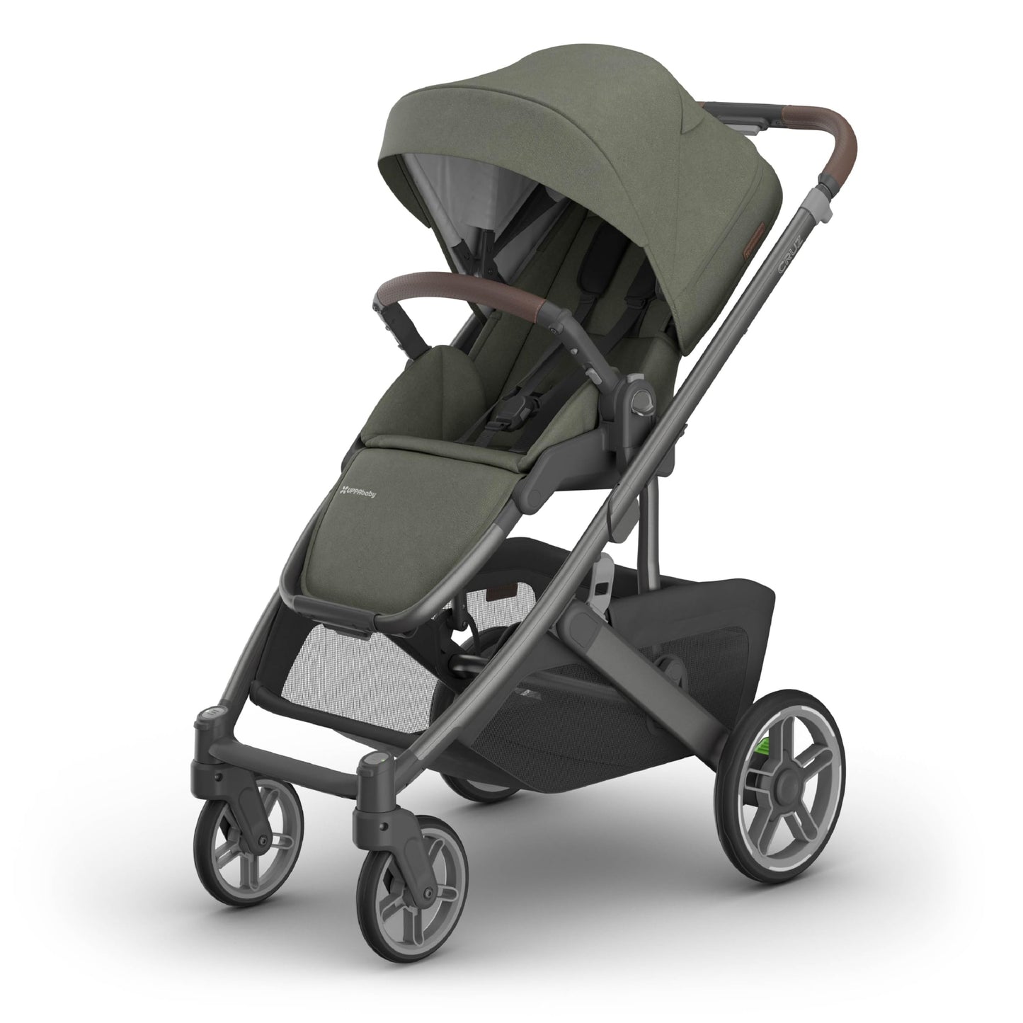 UPPAbaby Cruz V3 Stroller - from Birth + Car Seat Compatible - Full-Size, Reversible Seat - Infant Insert, Bug and Rain Shields Included - Evelyn (Meadow Green/Graphite Frame/Chestnut Leather)