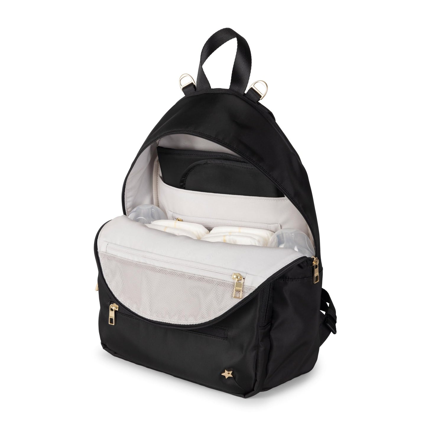 JuJuBe Diaper Bag Backpack with Changing Pad, 11-Pocket Large Capacity Organizer, 2 Interior Insulated Bottle Pockets, Wipe Pocket, Stroller Straps, Trolley Sleeve, Machine Washable (Black)