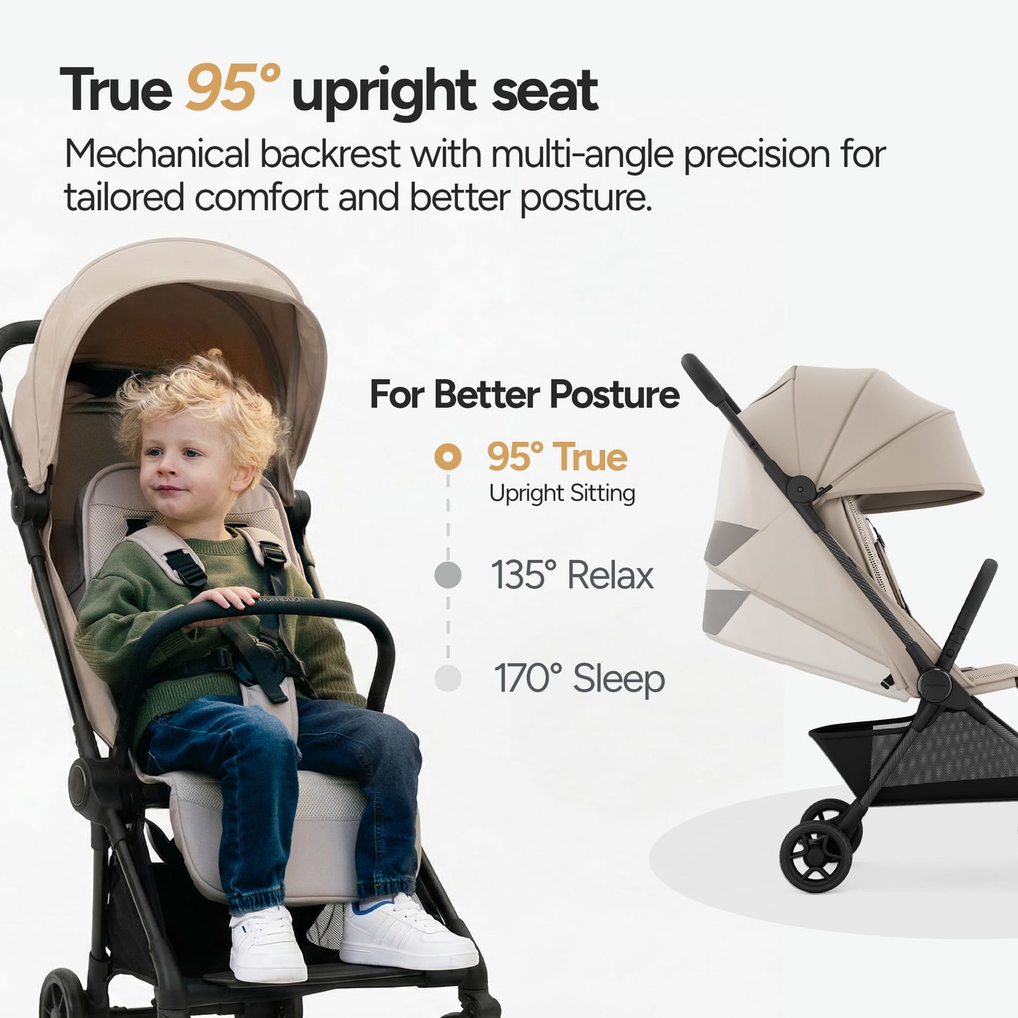 Mompush Nexis Carbon Travel Stroller, Ultra-Lightweight 11.5 lbs, Compact & Airplane Carry-On Approved, One-Second Auto-Fold, One-Hand Full Recline, from Birth to 50 lbs, JPMA Certified, Black