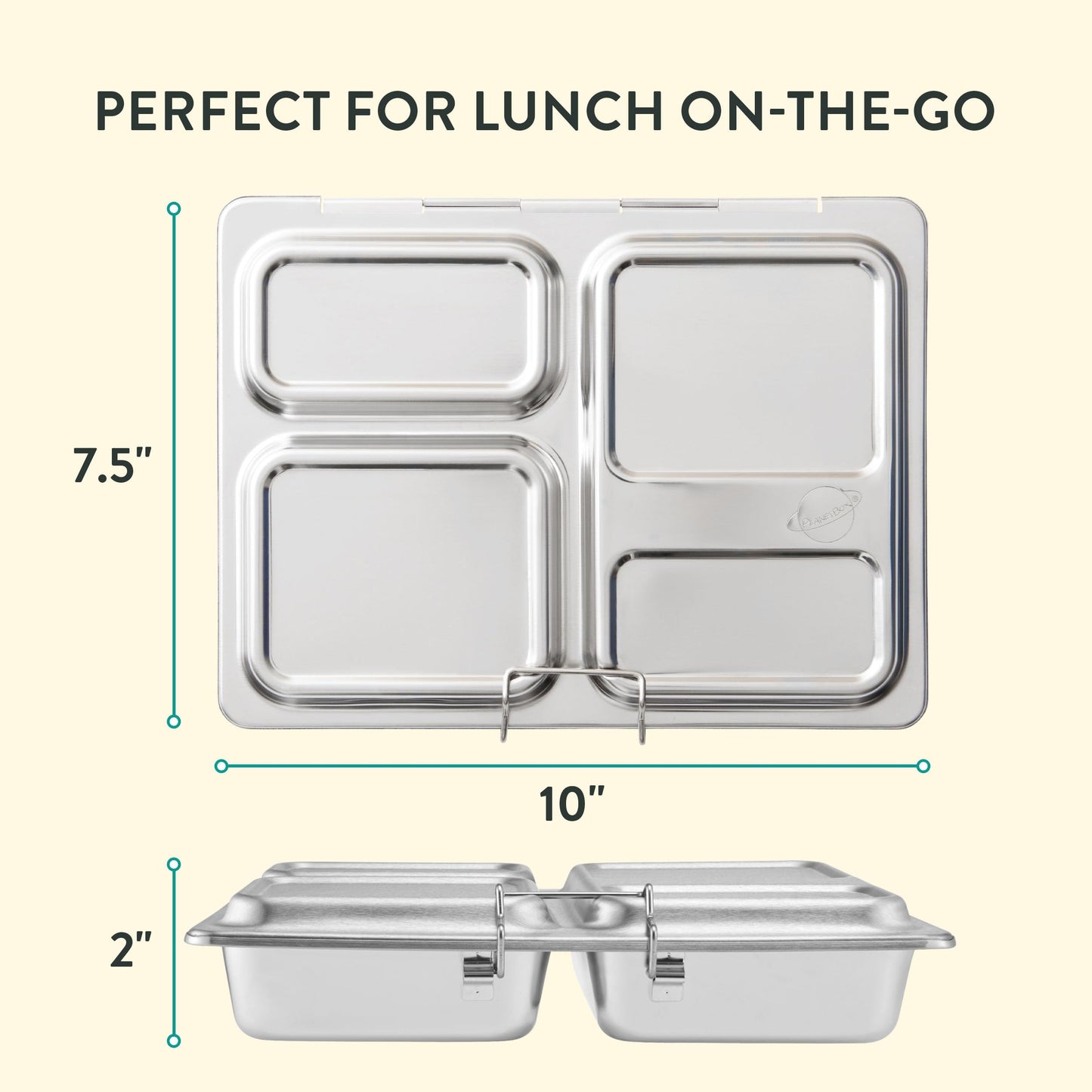 PlanetBox LAUNCH classic stainless steel bento lunch box with 3 compartments for adults and kids