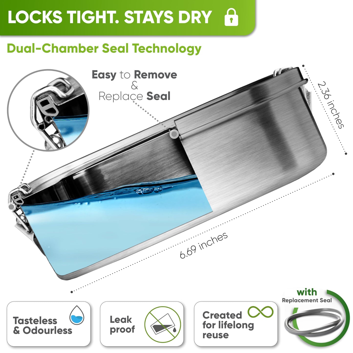 Blockhütte Stainless Steel Lunch Box I 27oz I with free sealing I Bento Box 3 Compartments, Leak-Proof Food Containers, Metal Lunchbox for Travel & Work, Eco-Friendly Meal Storage Solution