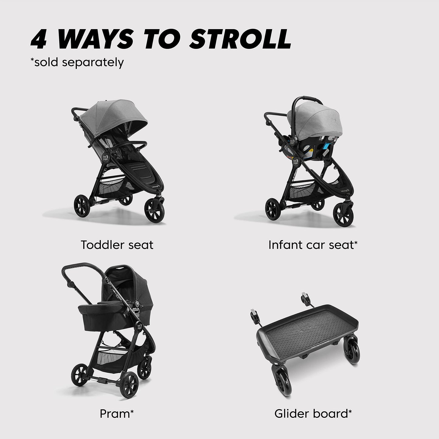 Baby Jogger City Mini GT2 All-Terrain Lightweight Stroller with Forever Air Tires One-Hand Fold and All-Wheel Suspension Pike Exclusive Includes Belly Bar Leatherette Handlebar & Premium Fabric