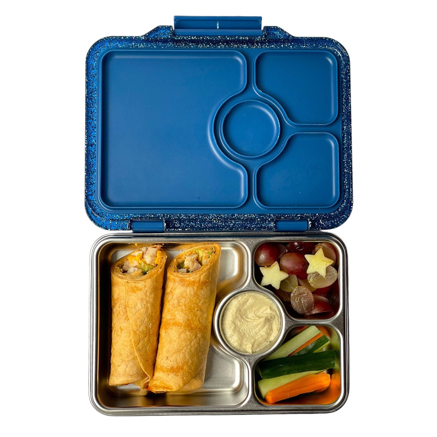 Yumbox Prêt Stainless Steel Bento Box – Leakproof, Reusable Lunch Box with Compartments for Kids & Adults – Sandwich-Friendly, BPA-Free, Eco-Friendly Lunch Container (Glitter Blue)