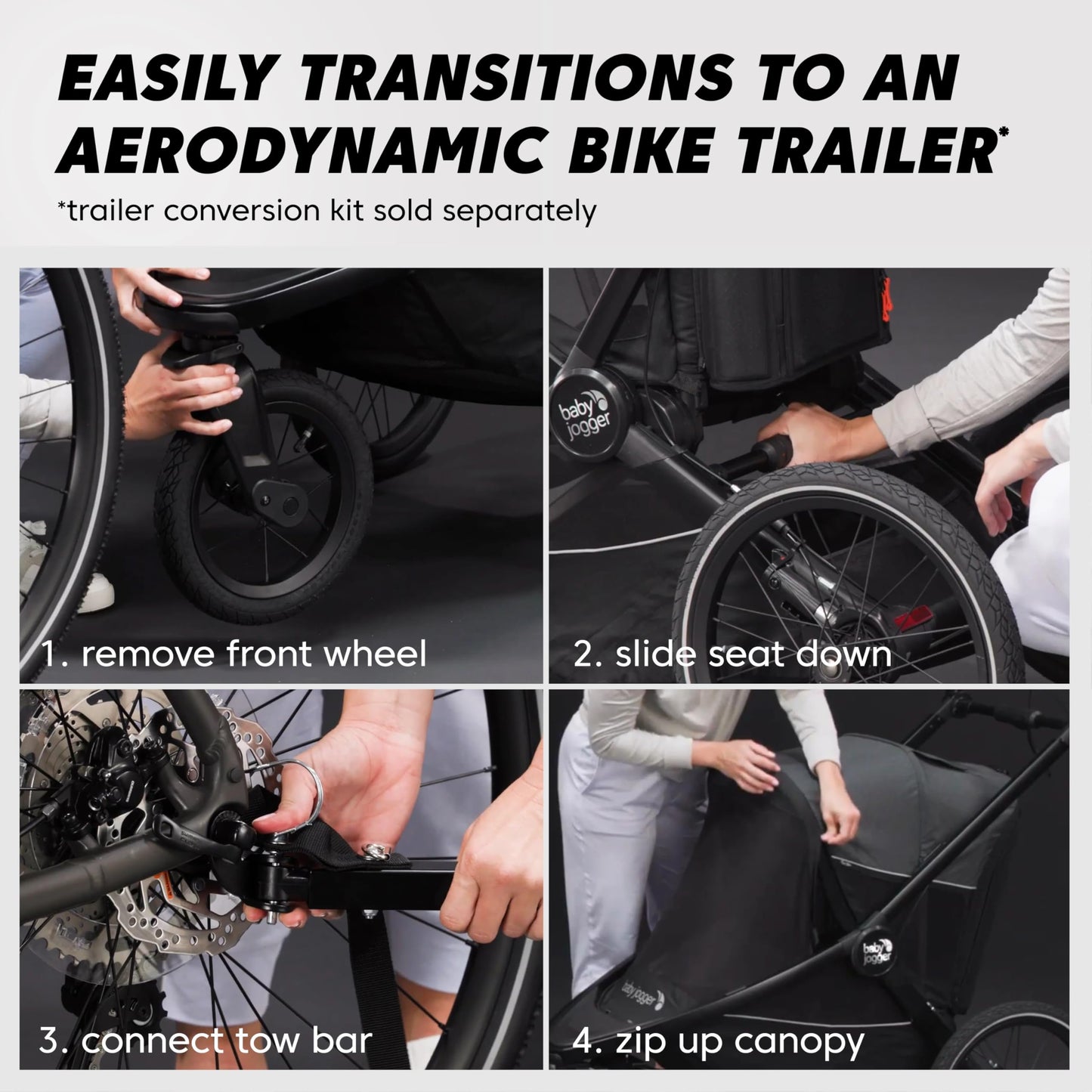 Baby Jogger Bike Trailer - Compatible with City Prix Jogging Stroller, All-Wheel Suspension & Front-Wheel Swivel for Smooth Rides, Seatback and Under-Seat Storage, and Mesh Covering