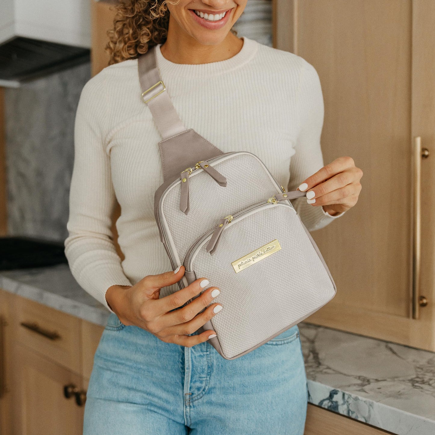 Petunia Pickle Bottom Criss-Cross Sling Bag, Crossbody for Women and Men, Adjustable Straps for a Custom-Fit, Spacious Main Pocket, Perfect for Travel & Everyday Use (Grey Matte Cable Stitch)