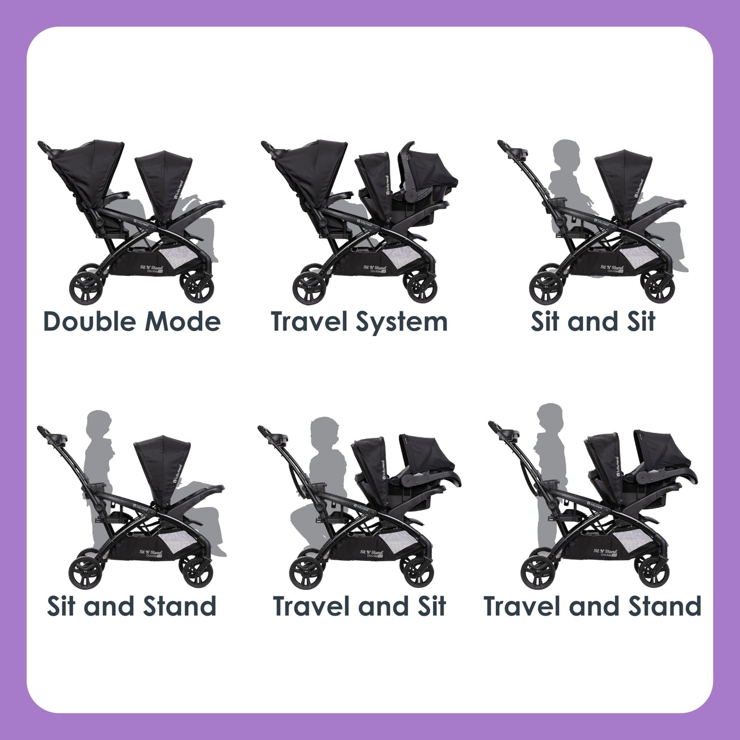 Baby Trend Sit N' Stand® Double 2.0 Stroller, Dash Grey