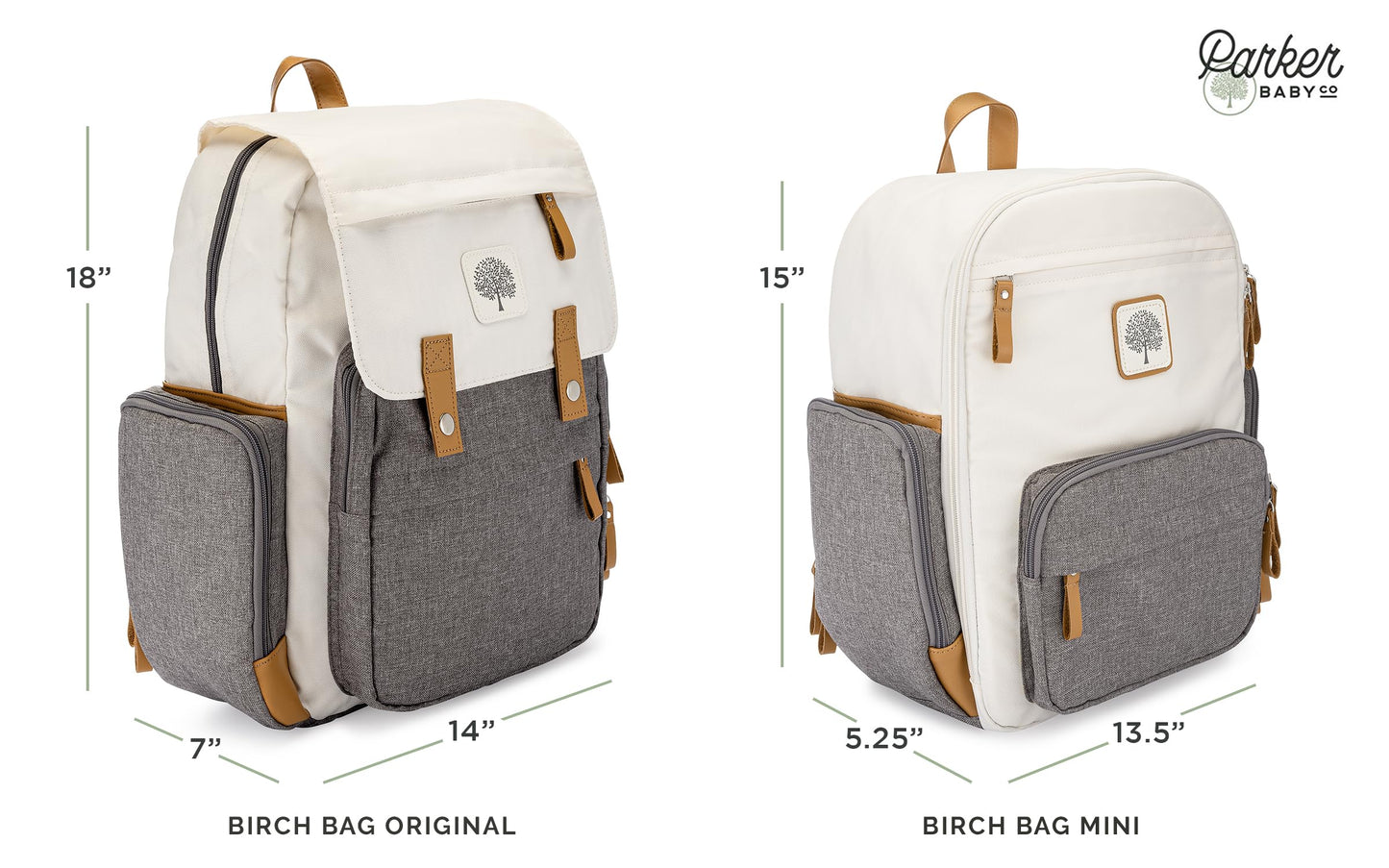 Parker Baby Diaper Backpack - Large Diaper Bag with Insulated Pockets, Stroller Straps and Changing Pad -"Birch Bag" - Cream