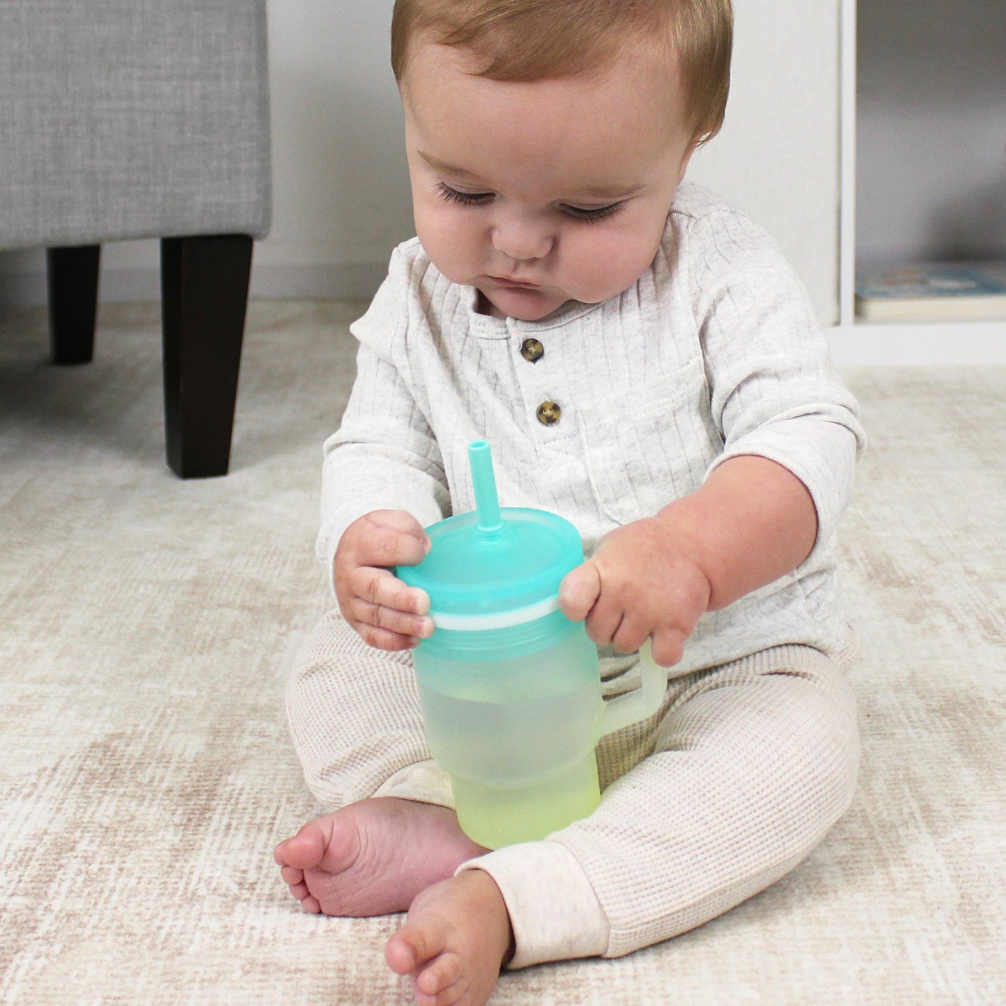Infantino My 1st Tumbler, 9 Oz. Silicone Sippy Cup with Straw & Handle, Spill-Resistant Baby Cup for On-the-Go, BPA-Free Transition Bottle, Lime Light