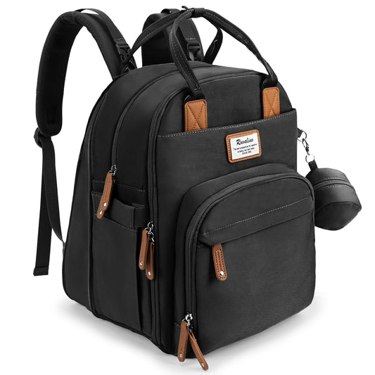 RUVALINO Diaper Bag Backpack-Expandable Baby Bag with up to 50% Capacity -Baby Essentials Bag with Changing Pad Insulated Bottle Holders & Pacifier Case, Waterproof, Black XL