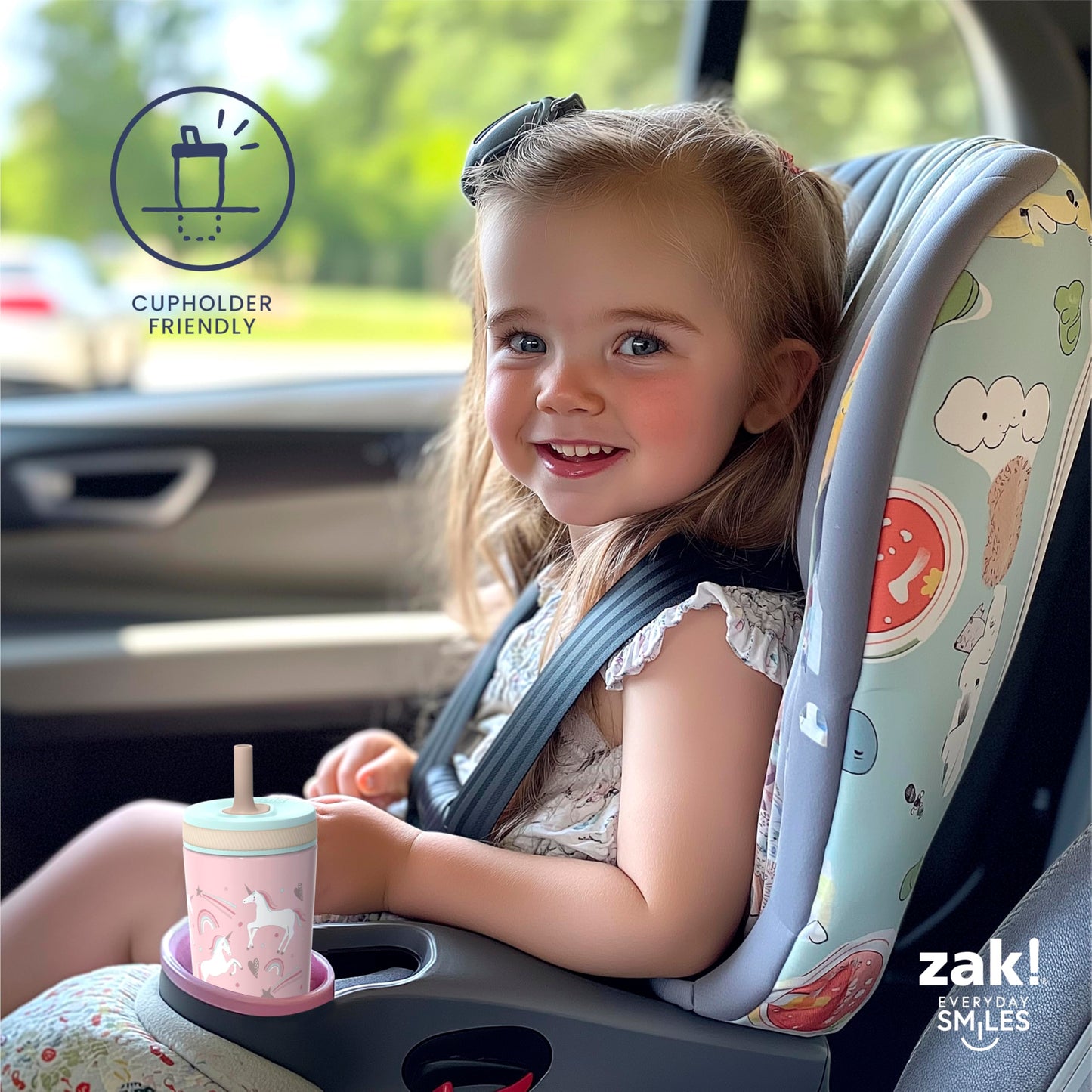 Zak Designs Kelso Tumbler Toddler Cup For Travel or At Home, 12oz Vacuum Insulated Stainless Steel Sippy Cup With Leak-Proof Design is Perfect For Kids (Happy Fruit)