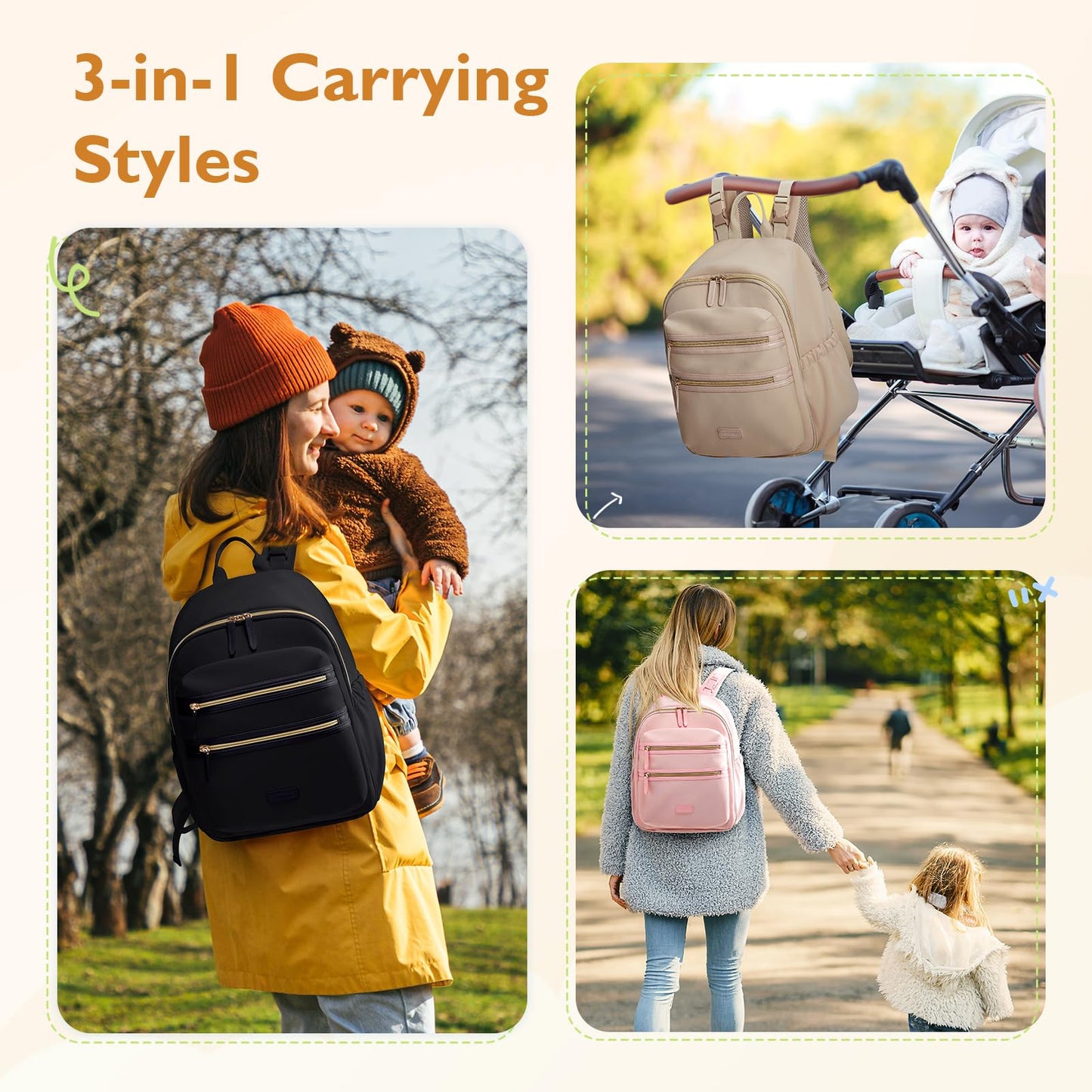 mommore Neoprene Diaper Bag Backpack Small Baby Bag Travel Mini Diaper Backpack for Newborn with Insulated Pockets, Stroller Straps