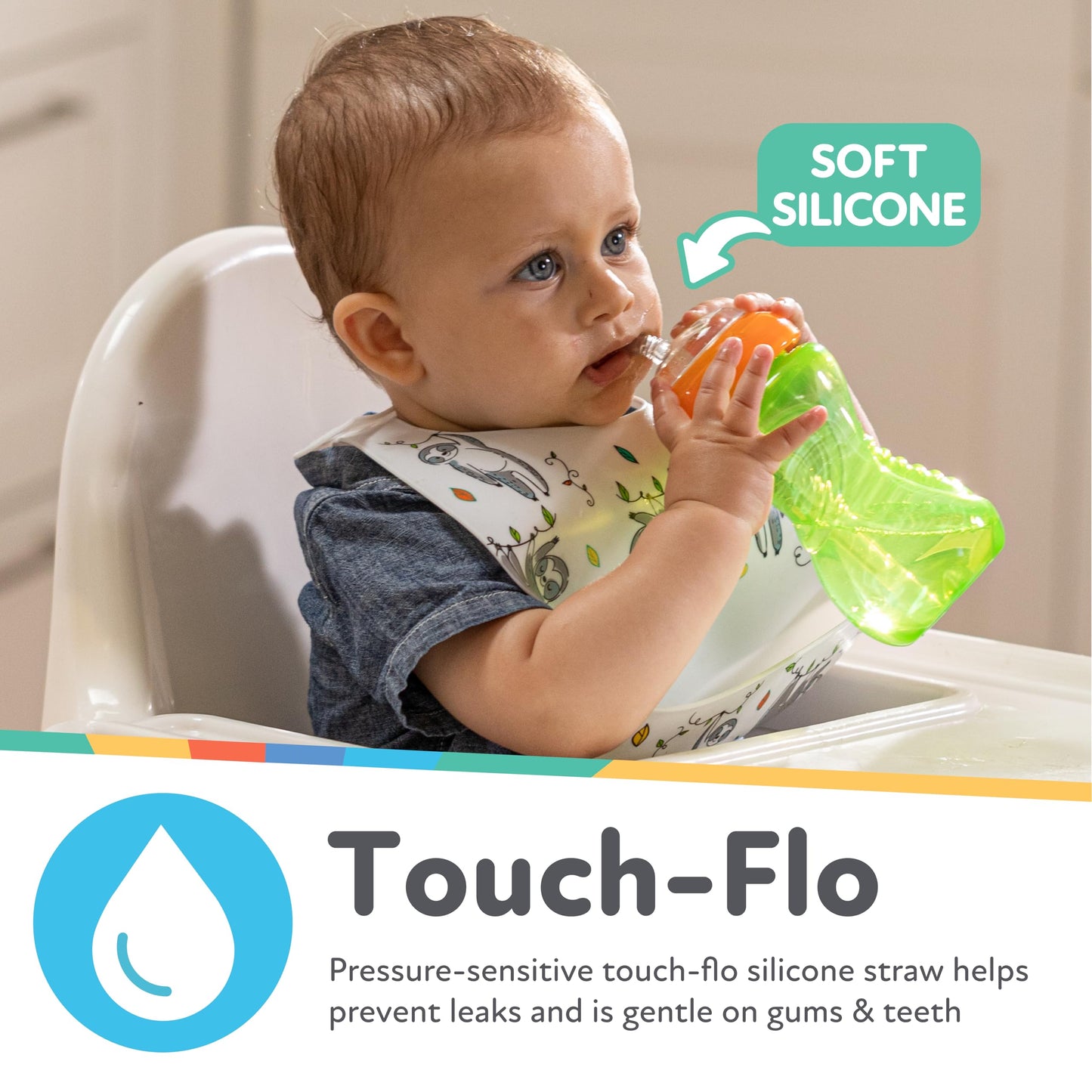 Nuby No-Spill Sippy Cup with Flex Straw - (3-Pack) 10-Ounce Bottles - Sippy Cups for Toddlers 12+ Months - Neutral Color Training Cups for Toddlers