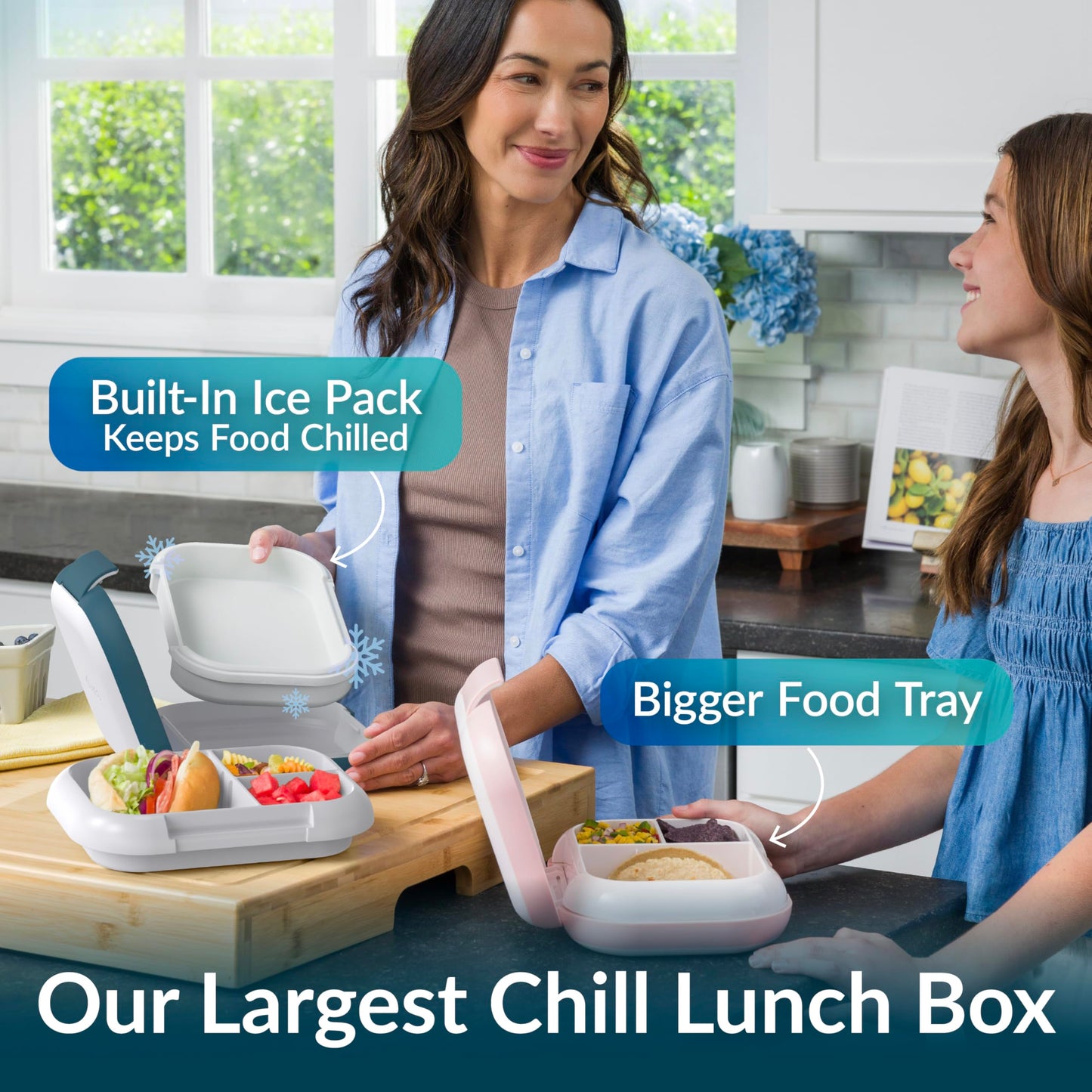 Bentgo Chill Max Leak-Proof XL Lunch Box - Included Ice Pack Keeps Food Cold; 5-Cup Capacity for Adults & Ages 8+, 3 or 4 Compartment Bento Box, BPA-Free, Dishwasher Safe (Fog & Deep Teal)