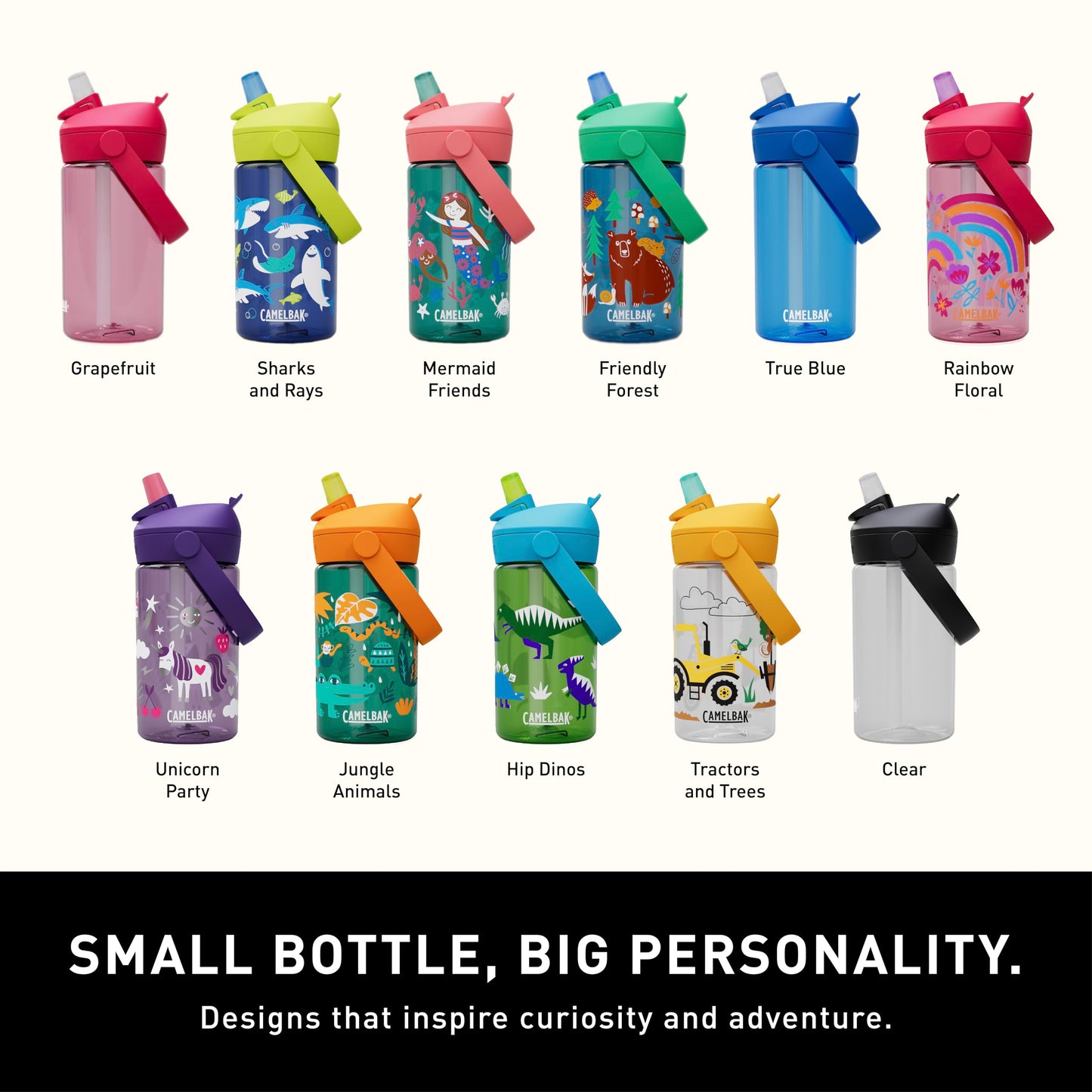 CamelBak Thrive Flip Straw Kids Bite Valve Tritan Renew Water Bottle True Blue, 14oz