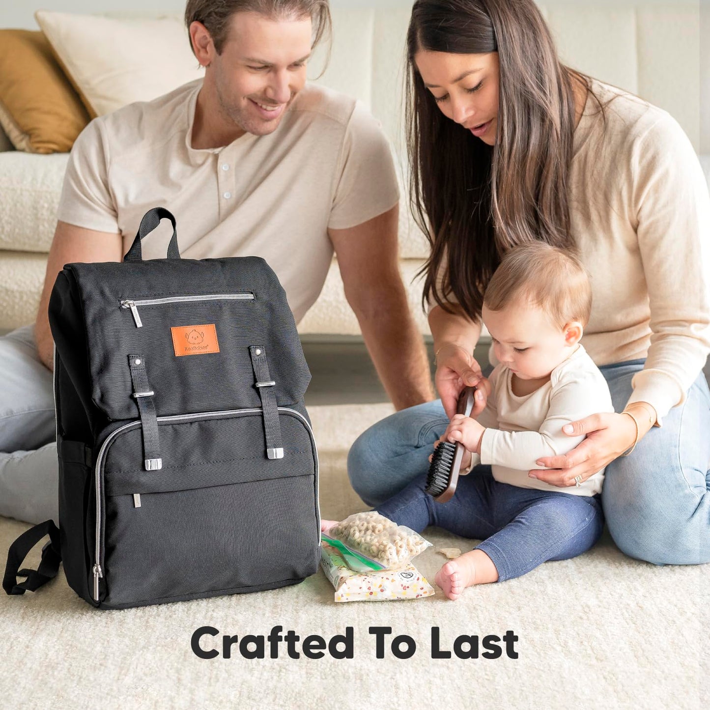 KeaBabies Baby Diaper Bag Backpack with Changing Pad - Waterproof Baby Bag for Mom and Dad, Insulated Bottle Pockets, Durable Toddler, Twin, Boy Girl Diaper Backpack for Travel, Large (Trendy Black)