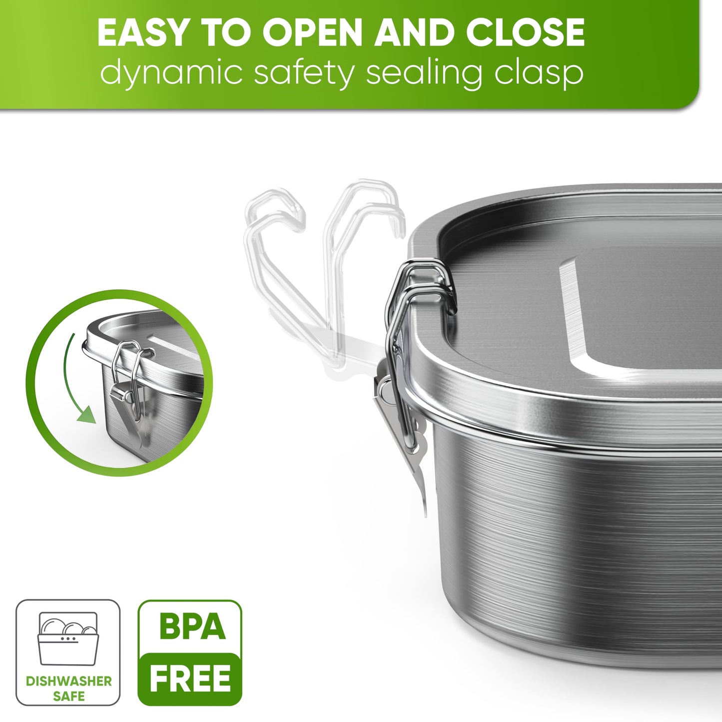 Blockhütte Stainless Steel Lunch Box I 27oz I with free sealing I Bento Box 3 Compartments, Leak-Proof Food Containers, Metal Lunchbox for Travel & Work, Eco-Friendly Meal Storage Solution