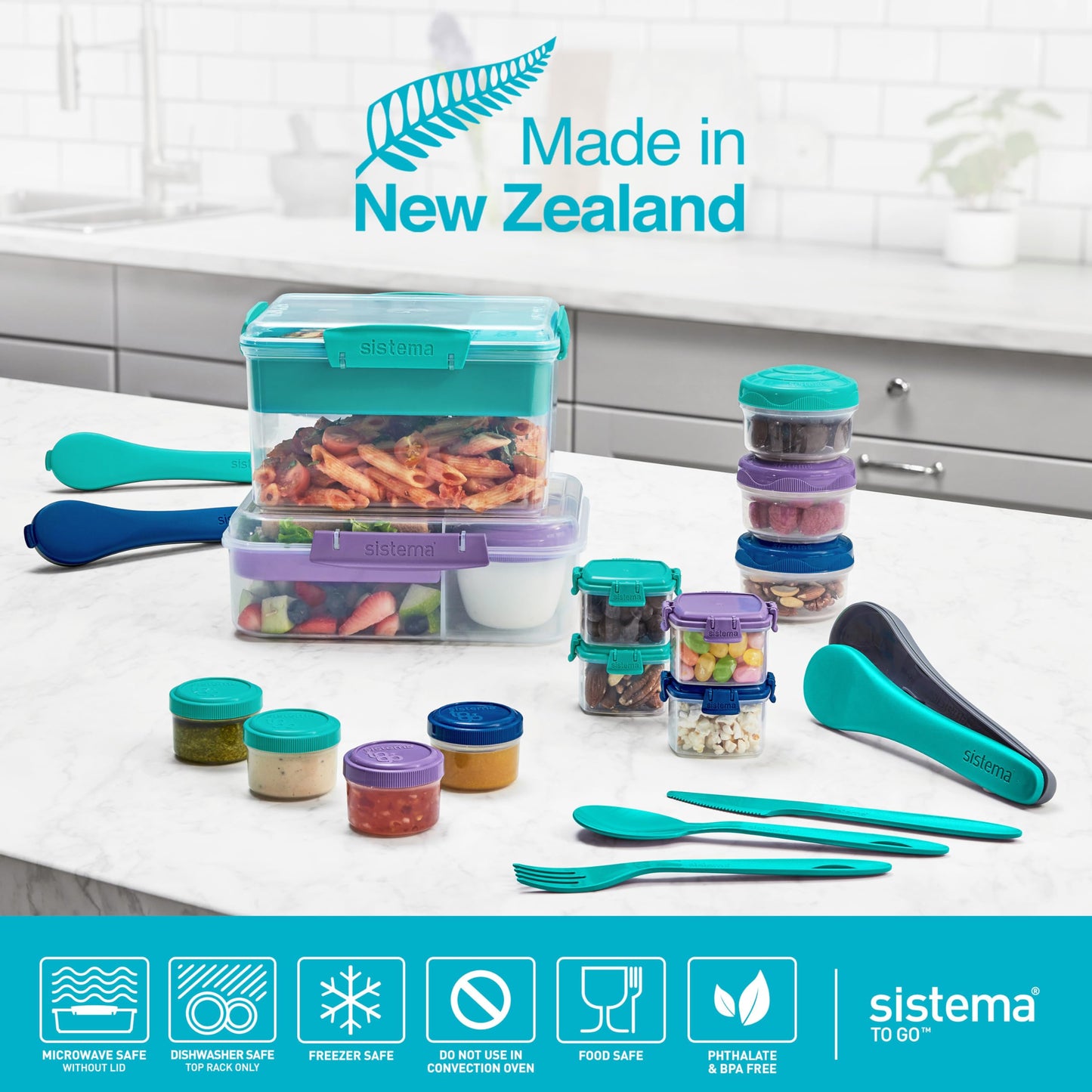 Sistema TO GO Bento Box Create 1.48 L School Lunch Boxes With Compartments & Snack Pot BPA-Free 2 Count Minty Teal