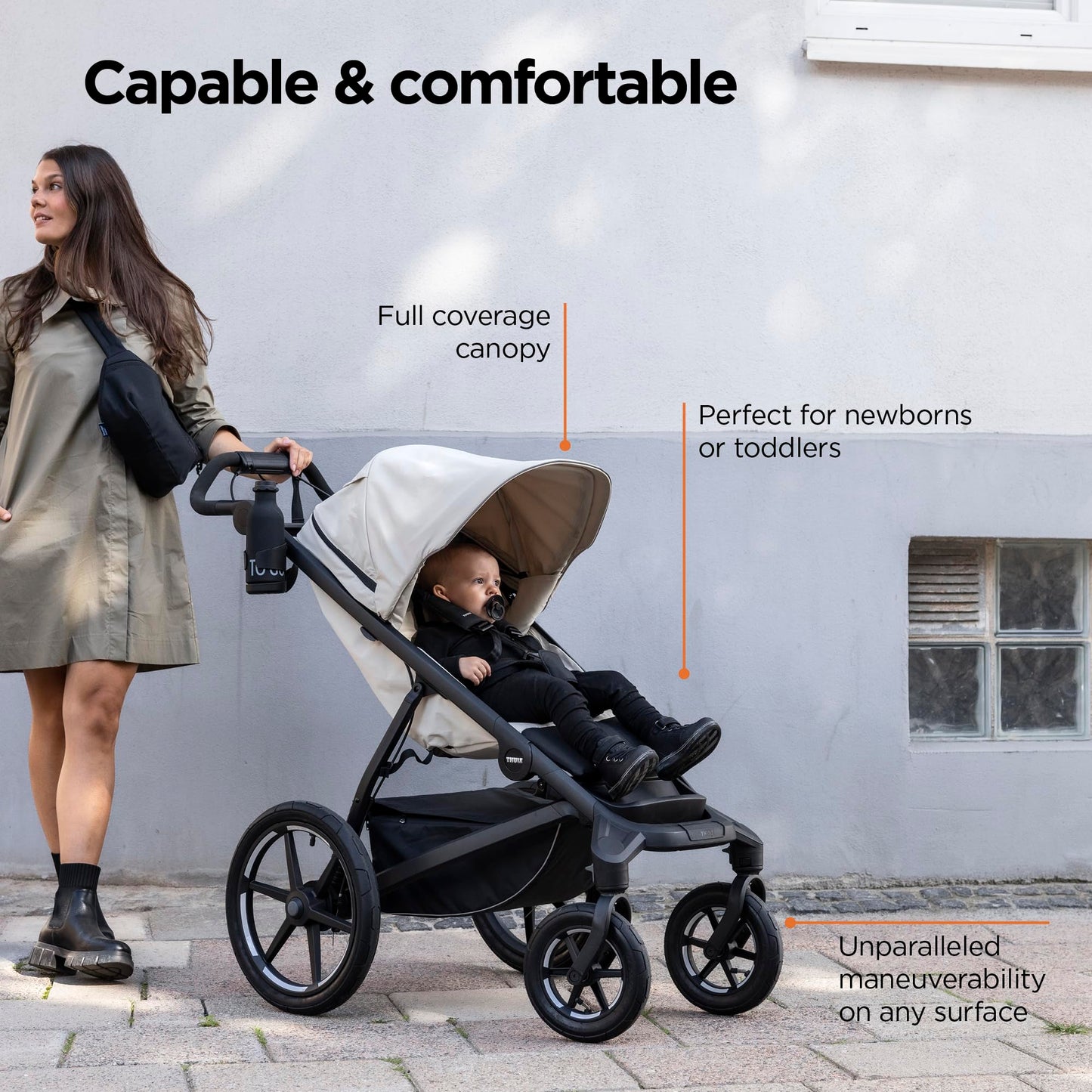 Thule Urban Glide 4-Wheel Single Child All-Terrain Stroller, Full-Suspension System, Air-Filled Tires, Upright seat with Adjustable Recline and Built-in Leg Rest, Baby Stroller