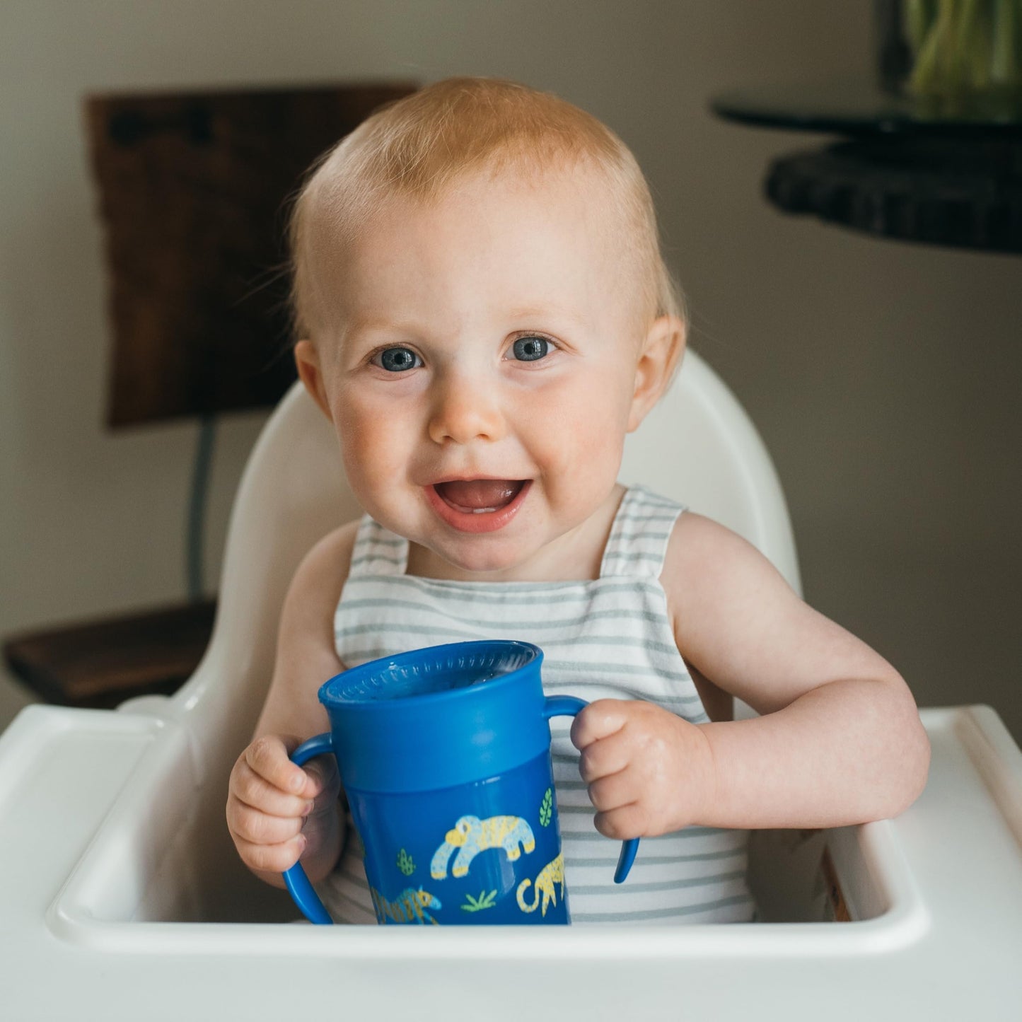 Dr. Brown's Milestones Cheers 360 Spoutless Transition Cup with Handles, Travel Friendly and Leak Free Sippy for Babies and Toddlers, Blue Animals, BPA-Free, 7 oz/200 mL, 6m+, 1-Pack