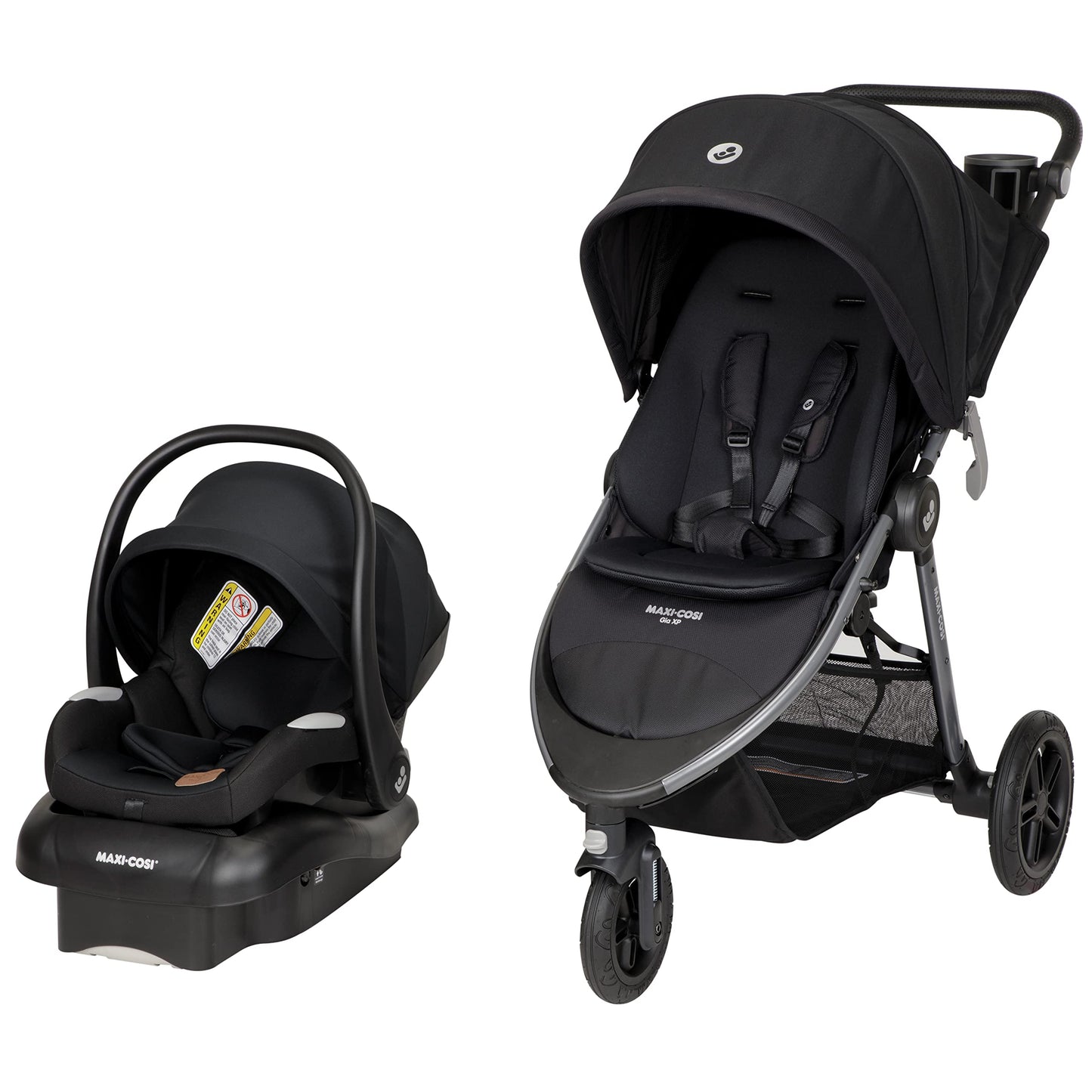 Maxi-Cosi Gia XP Luxe Travel System Stroller and Car Seat, Nimble 3-Wheel Maneuverability, All-Terrain Tires, Front-Wheel Suspension, Midnight Black