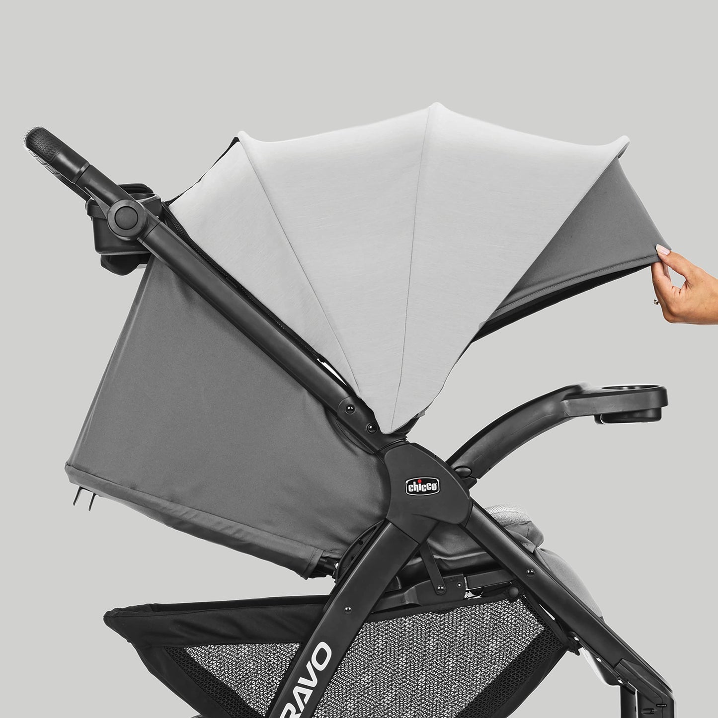 Chicco Bravo LE ClearTex Full-Size Stroller for Babies and Toddlers, UPF-Rated Canopy, GREENGUARD Gold Certified, Lightweight, One-Hand Compact Fold | Pewter/Grey