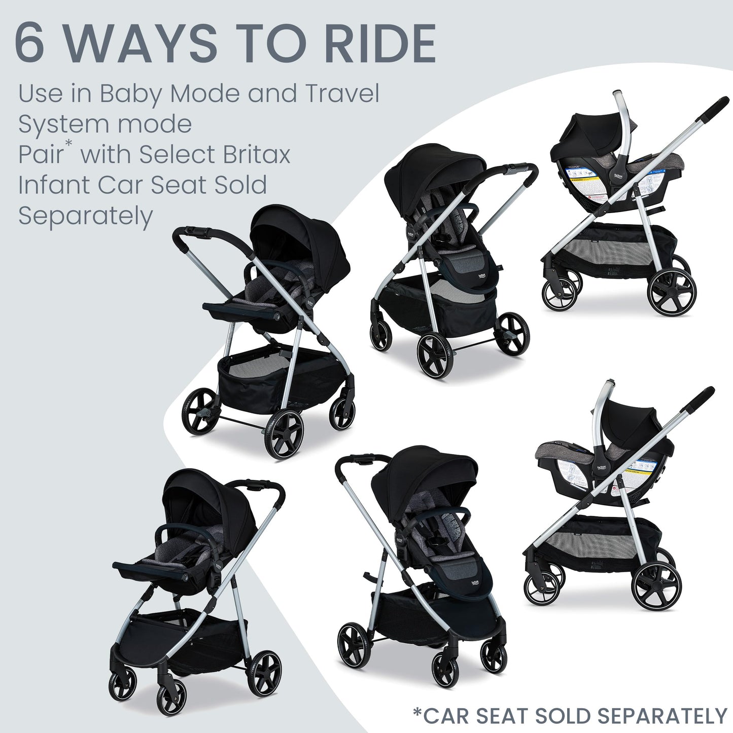 Britax Grove™ Modular Stroller, Lightweight Stroller with CozyFit™ Insert and Bumper Bar, 6 Ways to Ride, SafeWash, Pindot Onyx