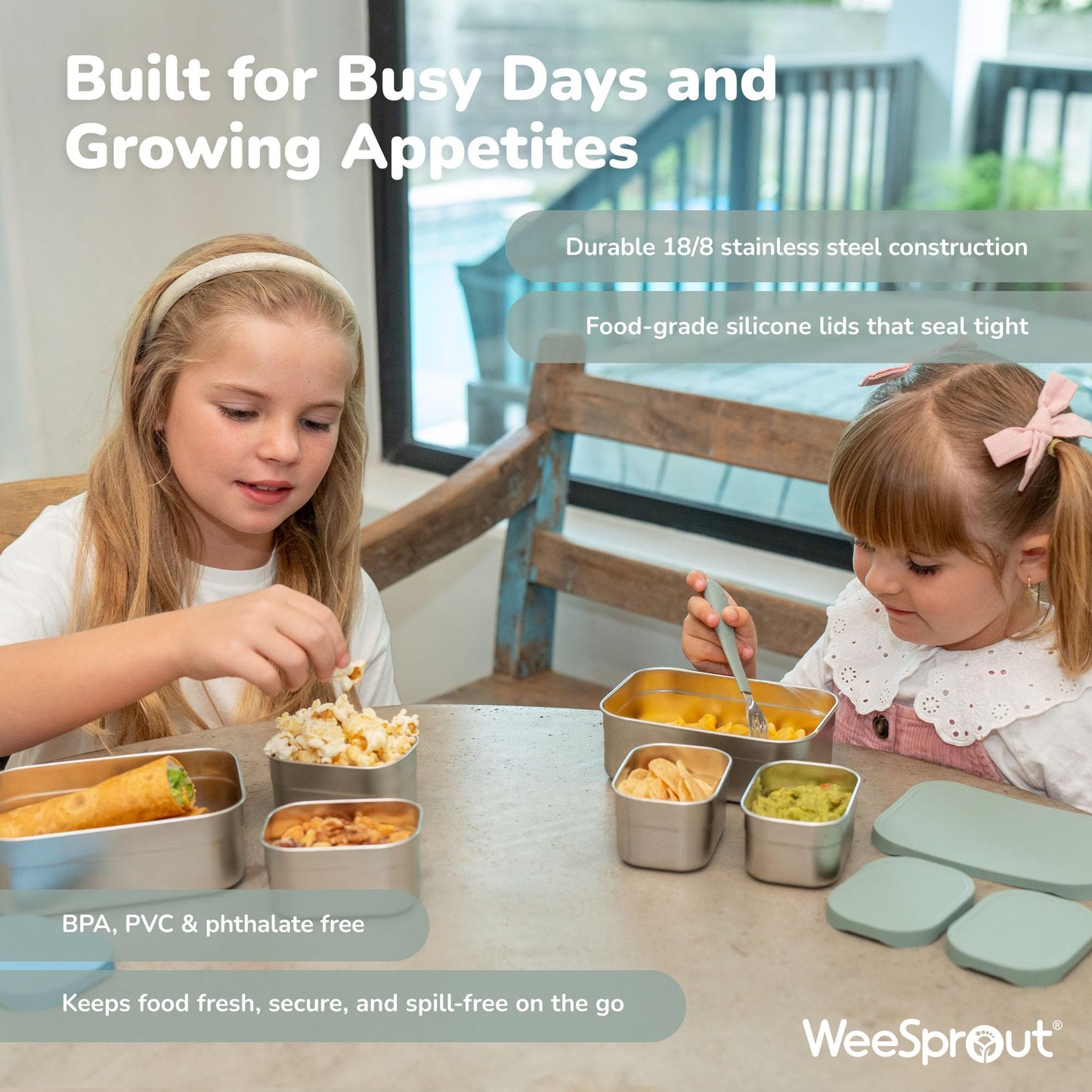 WeeSprout Stainless Steel Lunch Box Set - 750mL & 230mL Food Storage Nested Bento Boxes with Food Grade Silicone Lid - Leak Proof - Freezer Safe (Matte Blue)