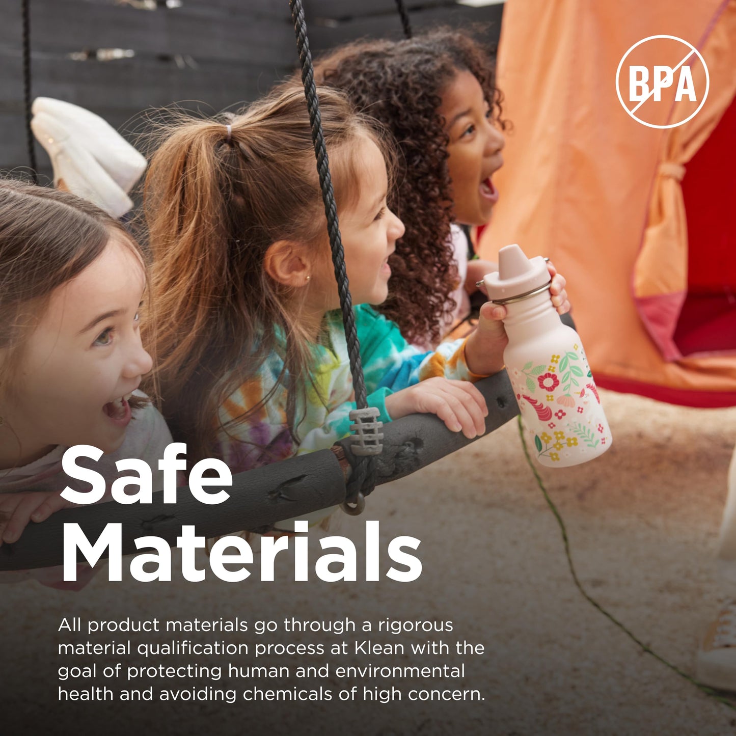 Klean Kanteen 12 oz Classic Kid's Sippy Bottle - For Little Hands - With Dust Cover & Attachable Loop - Durable, BPA-Free, Stainless Steel Material - Fits Interchangeable Caps - Happy Flowers