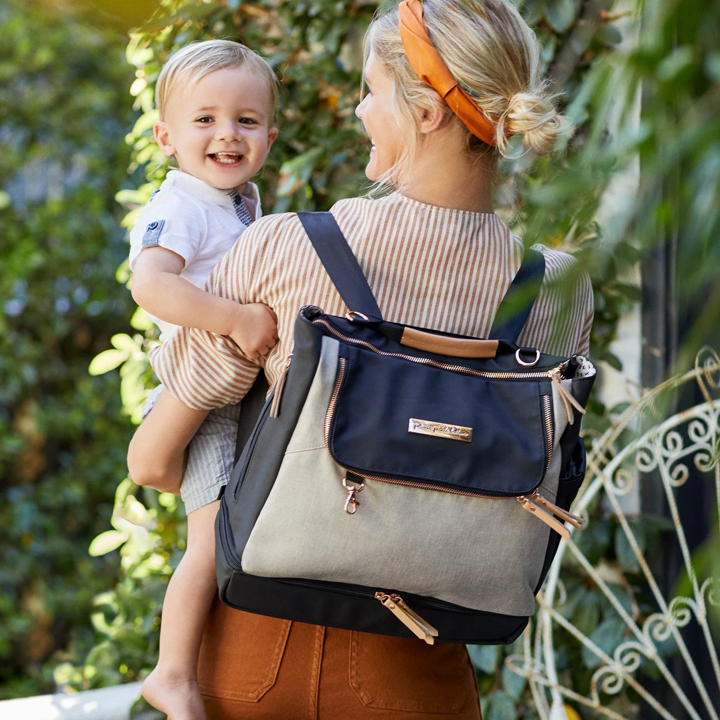 Petunia Pickle Bottom Pivot Backpack, Multiple Carrying Options, Insulated Pockets, Modern Silhouette, Roomy Interior, Sand/Black