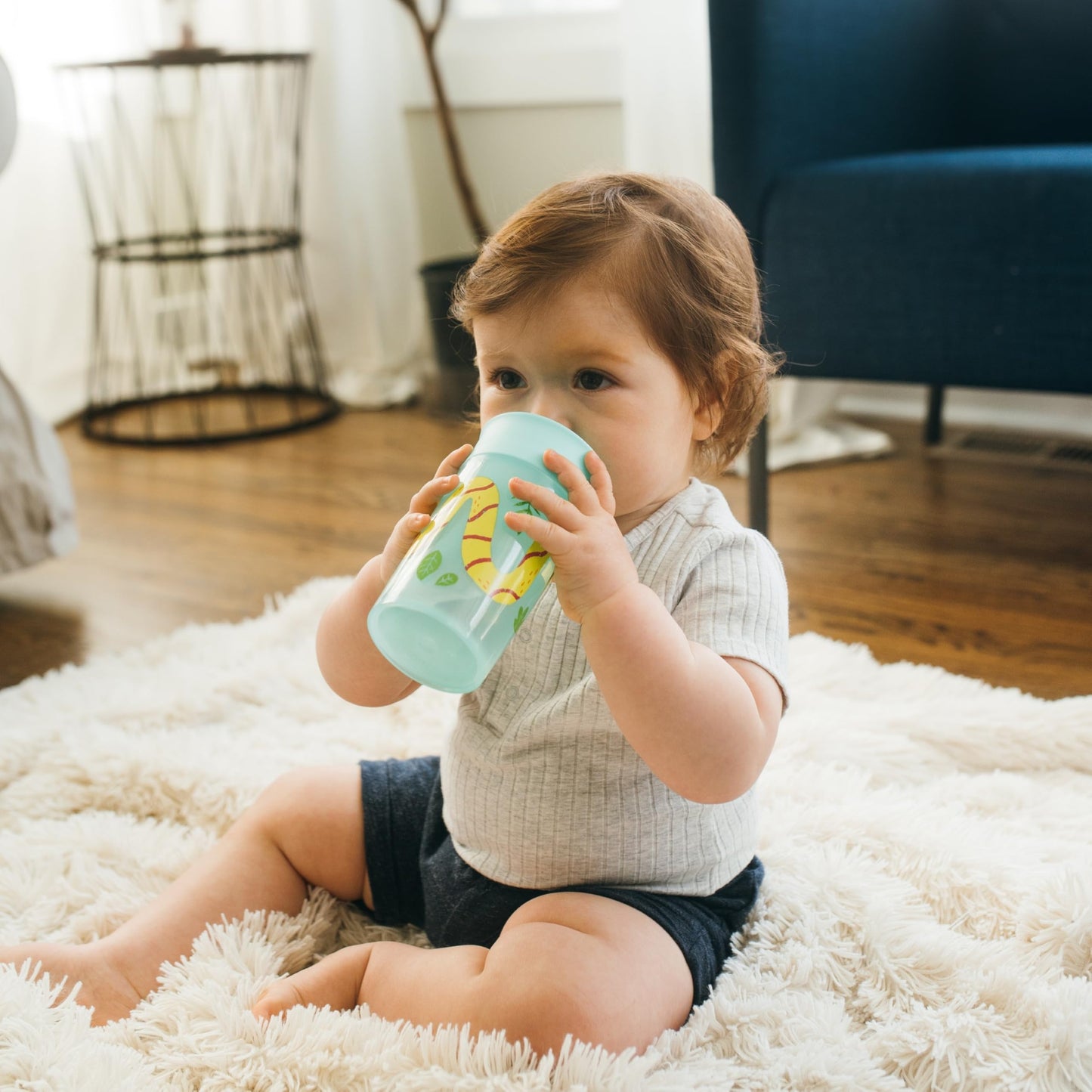 Dr. Brown's Milestones Cheers 360 Spoutless Transition Cup, Travel Friendly and Leak Free Sippy for Babies and Toddlers, Blue/Green Animals, BPA-Free, 10 oz/300 mL, 9m+, 2-Pack