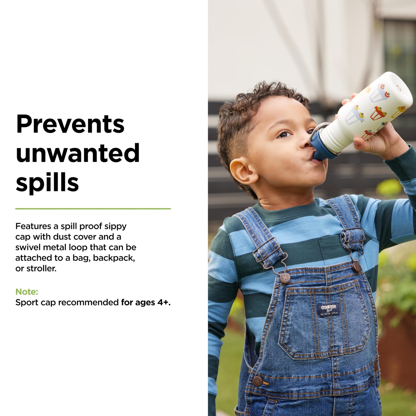 Klean Kanteen 12 oz Classic Kid's Sippy Bottle - For Little Hands - With Dust Cover & Attachable Loop - Durable, BPA-Free, Stainless Steel Material - Fits Interchangeable Caps - Happy Flowers