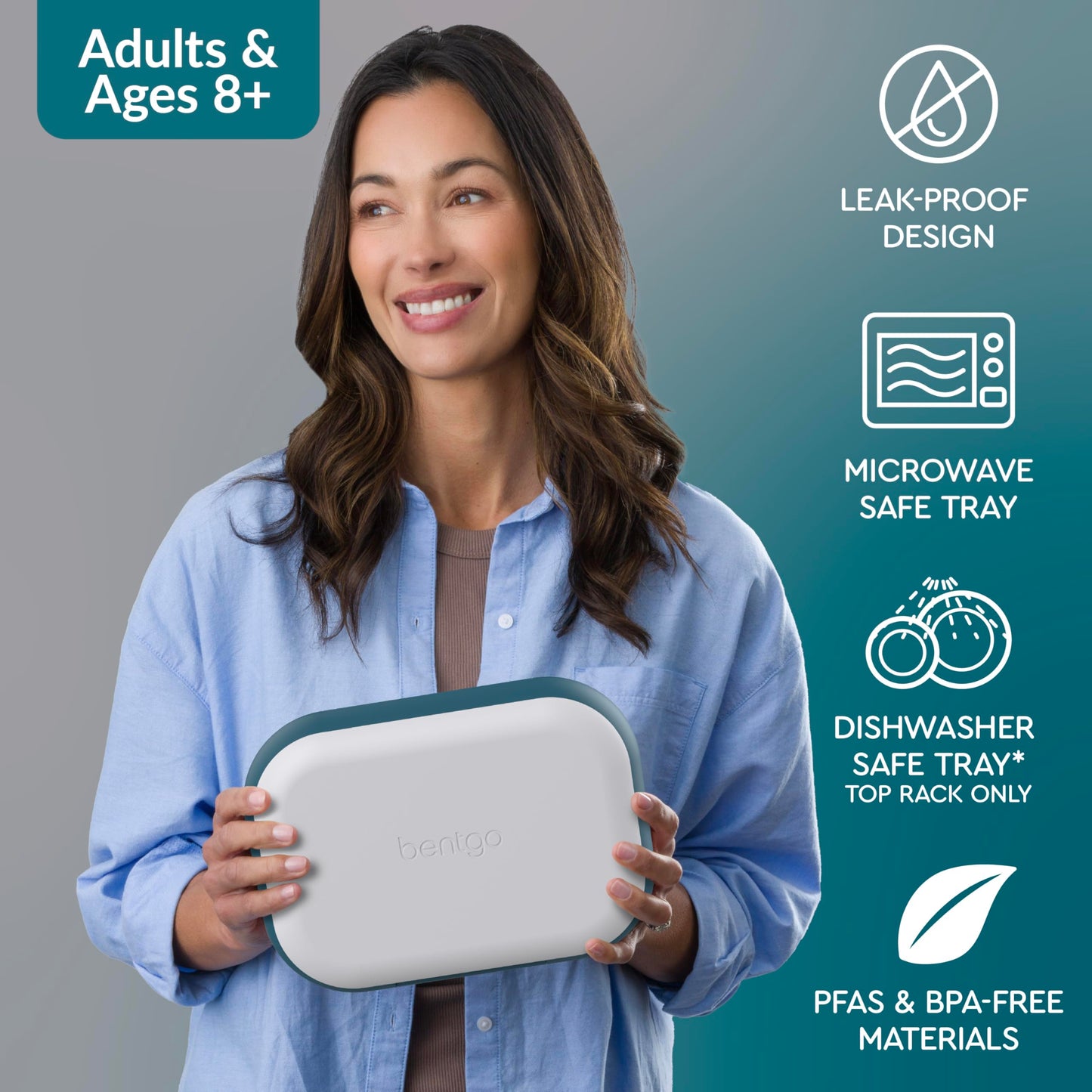 Bentgo Chill Max Leak-Proof XL Lunch Box - Included Ice Pack Keeps Food Cold; 5-Cup Capacity for Adults & Ages 8+, 3 or 4 Compartment Bento Box, BPA-Free, Dishwasher Safe (Fog & Deep Teal)