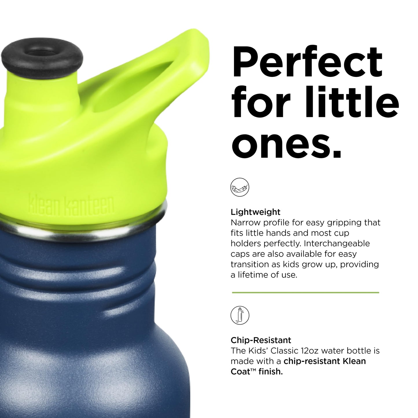 Klean Kanteen Classic Kid's Water Bottle with Sport Cap - Durable Stainless Steel Water Bottle for Children 4+ - Dishwasher-Safe & BPA-Free, 12 oz