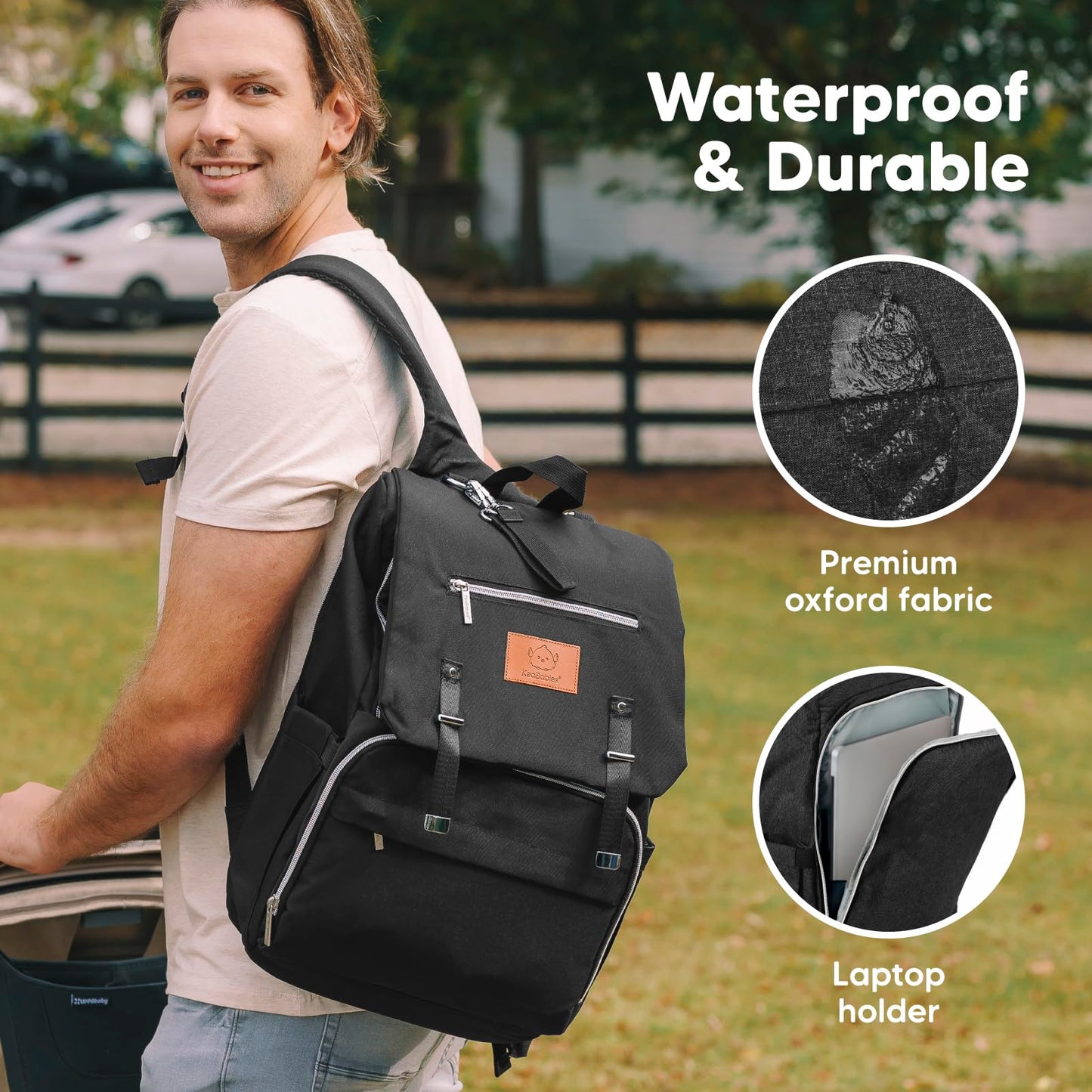 KeaBabies Baby Diaper Bag Backpack with Changing Pad - Waterproof Baby Bag for Mom and Dad, Insulated Bottle Pockets, Durable Toddler, Twin, Boy Girl Diaper Backpack for Travel, Large (Trendy Black)