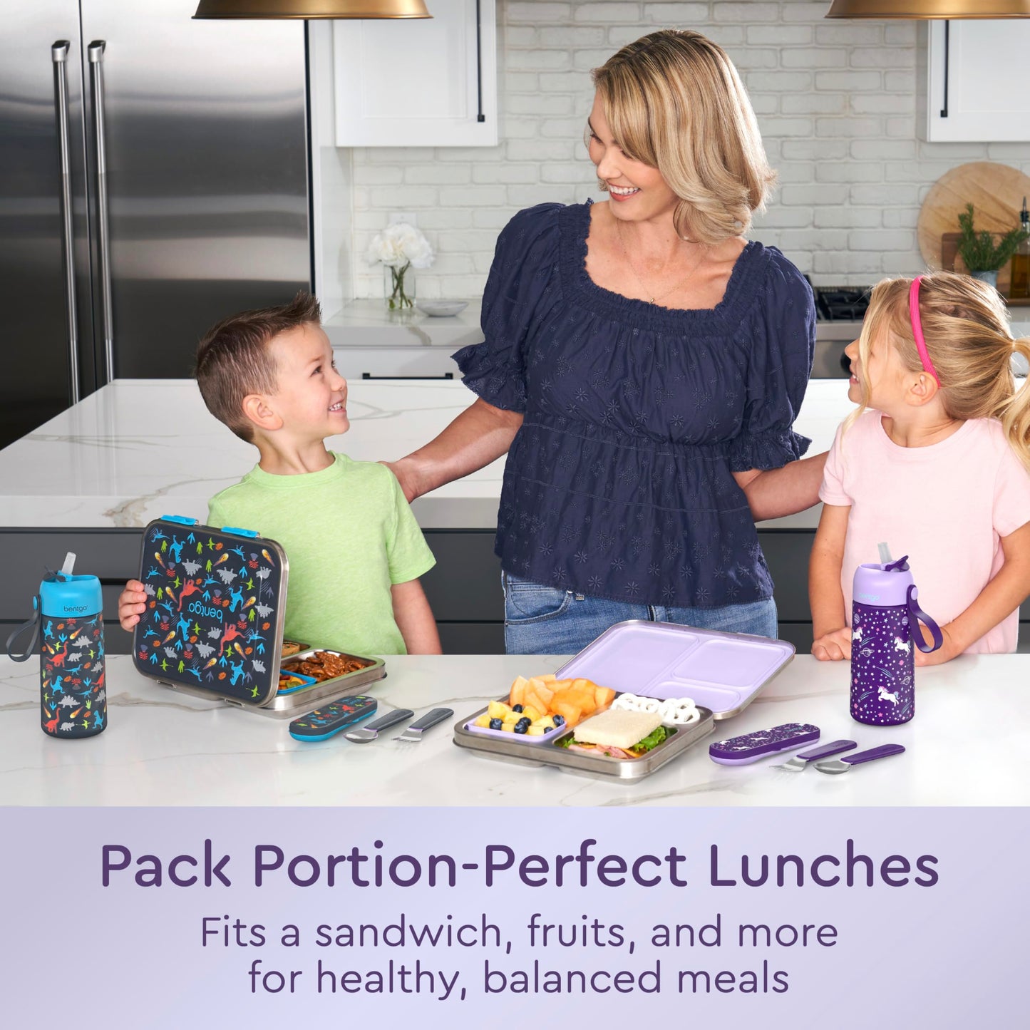 Bentgo Kids Stainless Steel Prints Leak-Resistant Lunch Box - 3-Compartments with Bonus Silicone Container, Durable, Eco-Friendly, Dishwasher Safe, BPA-Free, Ideal for School, Ages 3+ (Unicorn)