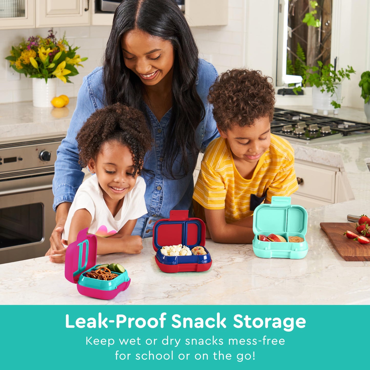 Bentgo Kids Snack - 2 Compartment Leak-Proof Bento Box Container for Snacks and Small Meals, Easy-Open Latch, Dishwasher Safe, BPA-Free for School, Daycare, & Sports - Ideal for Ages 3+ (Aqua)