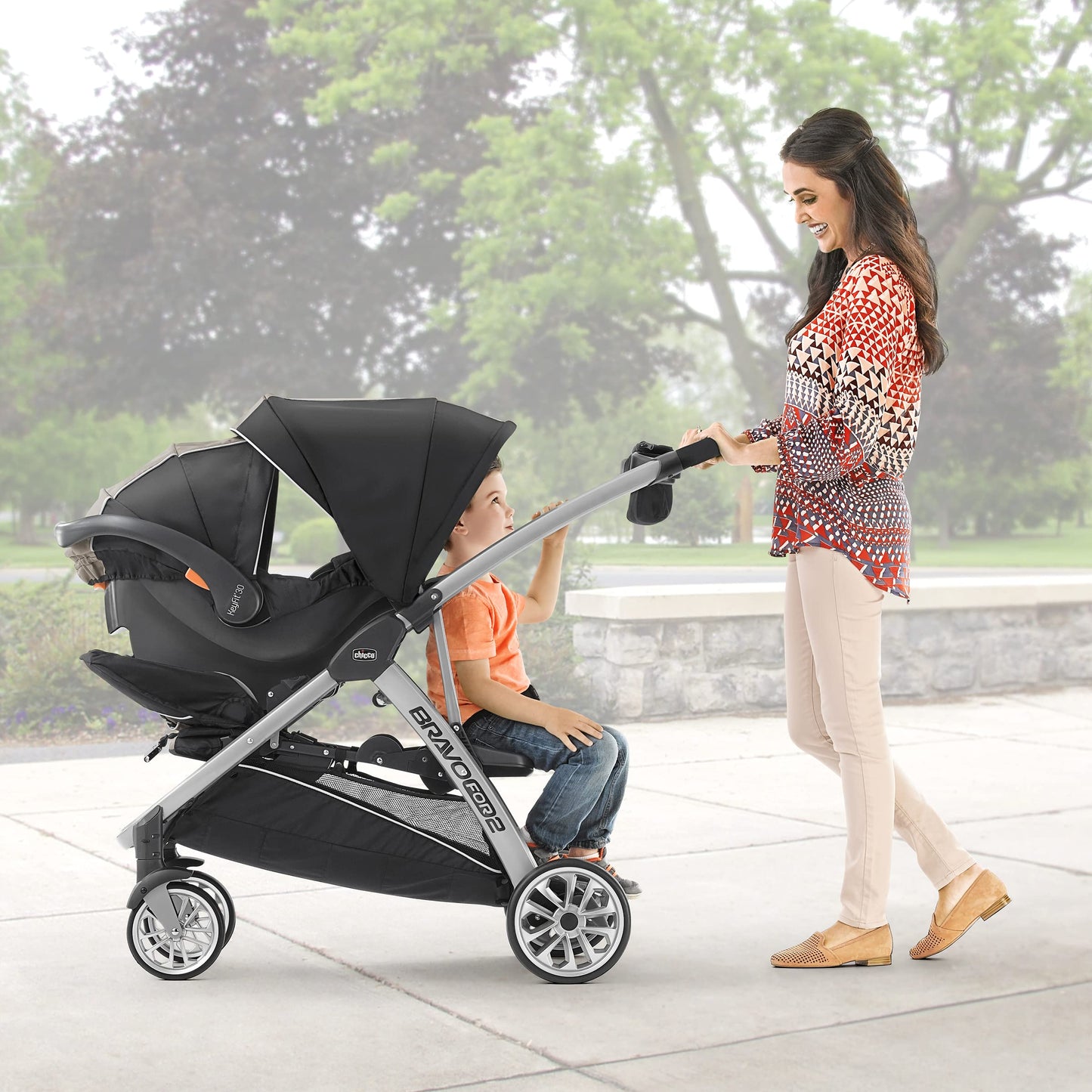Chicco BravoFor2 Standing/Sitting Double Stroller - Iron | Black/Grey